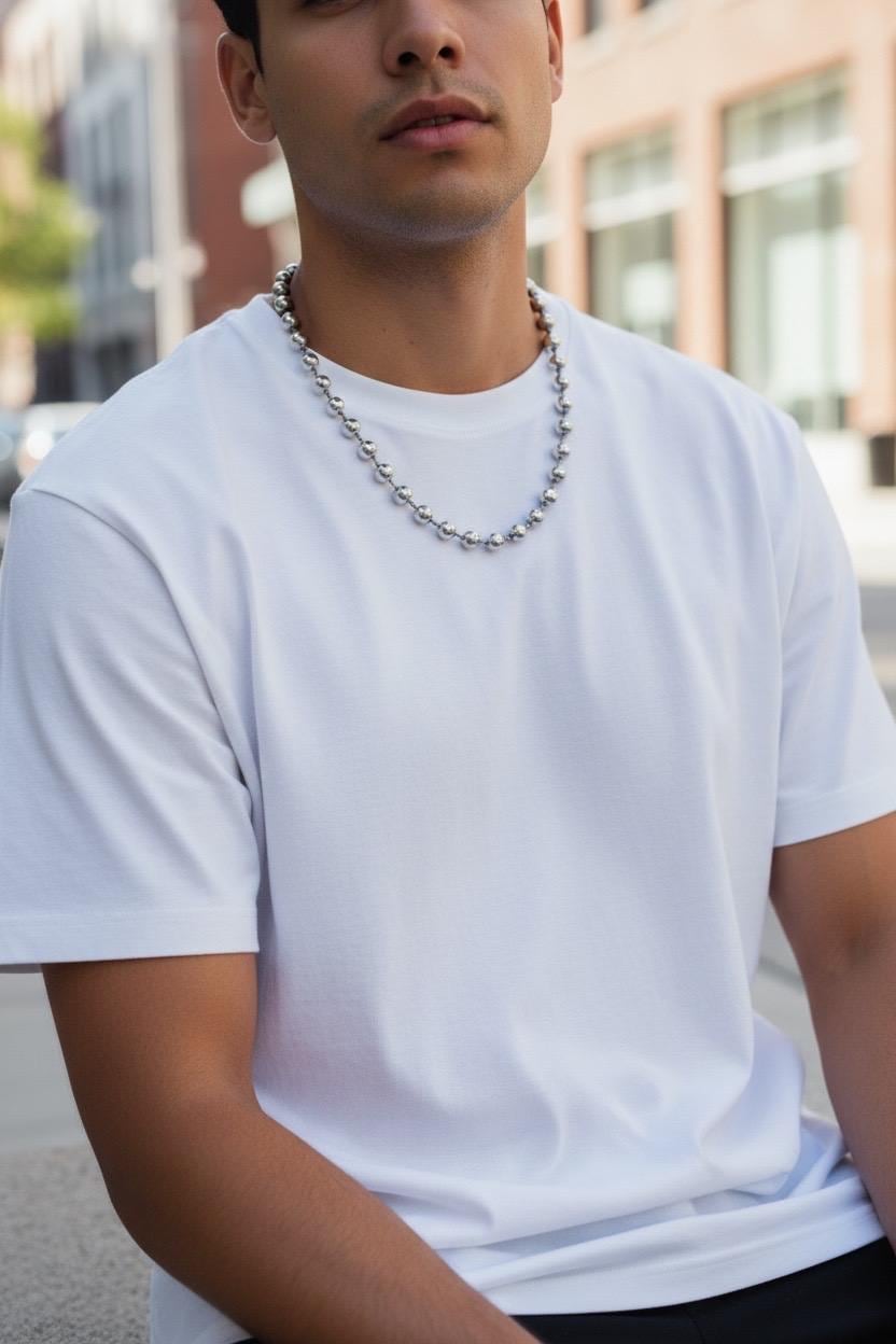 Men’s ball chain necklace, stainless steel unisex industrial style