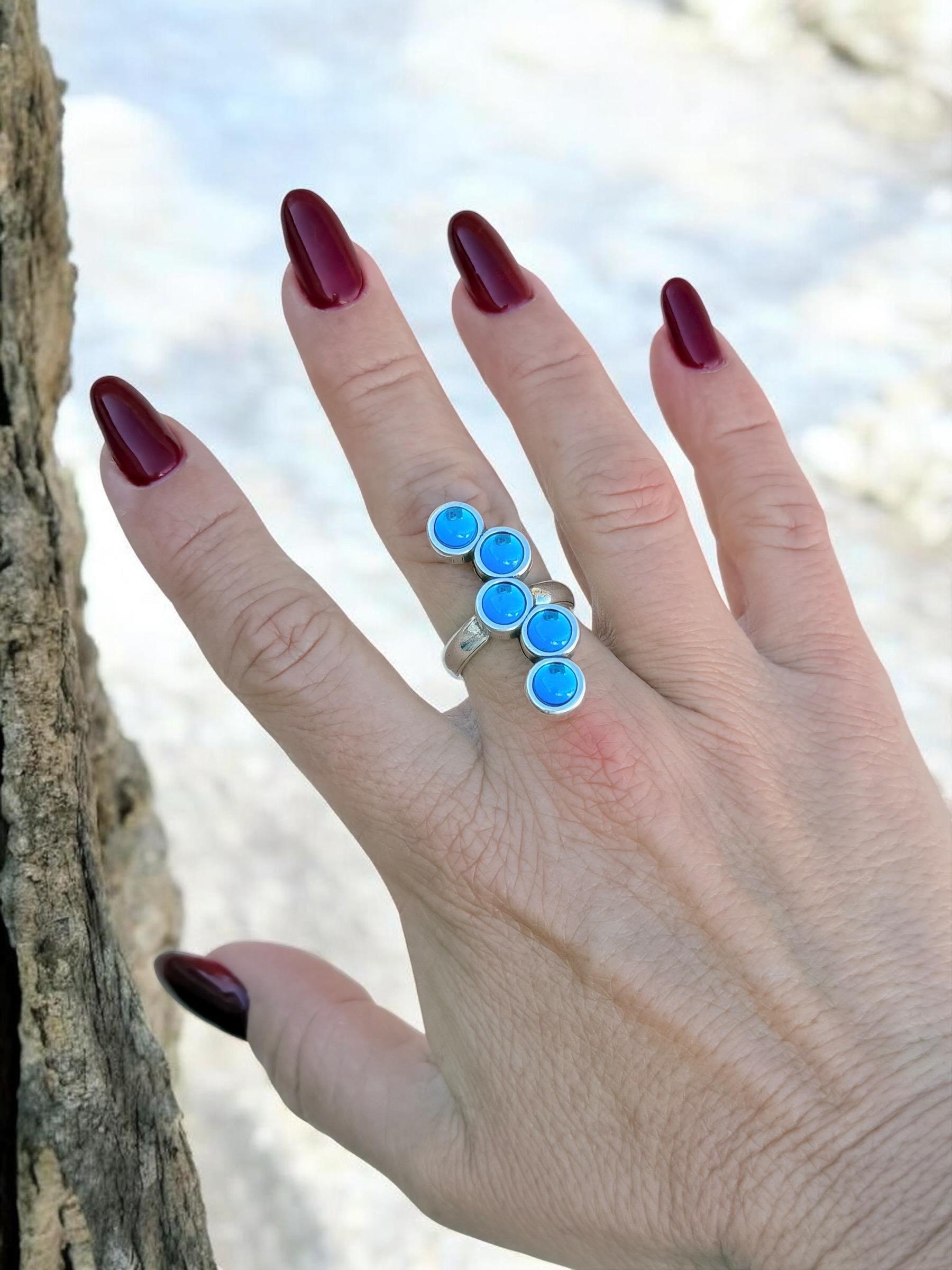 Chunky silver blue crystal ring, oversized jewelry – adjustable size