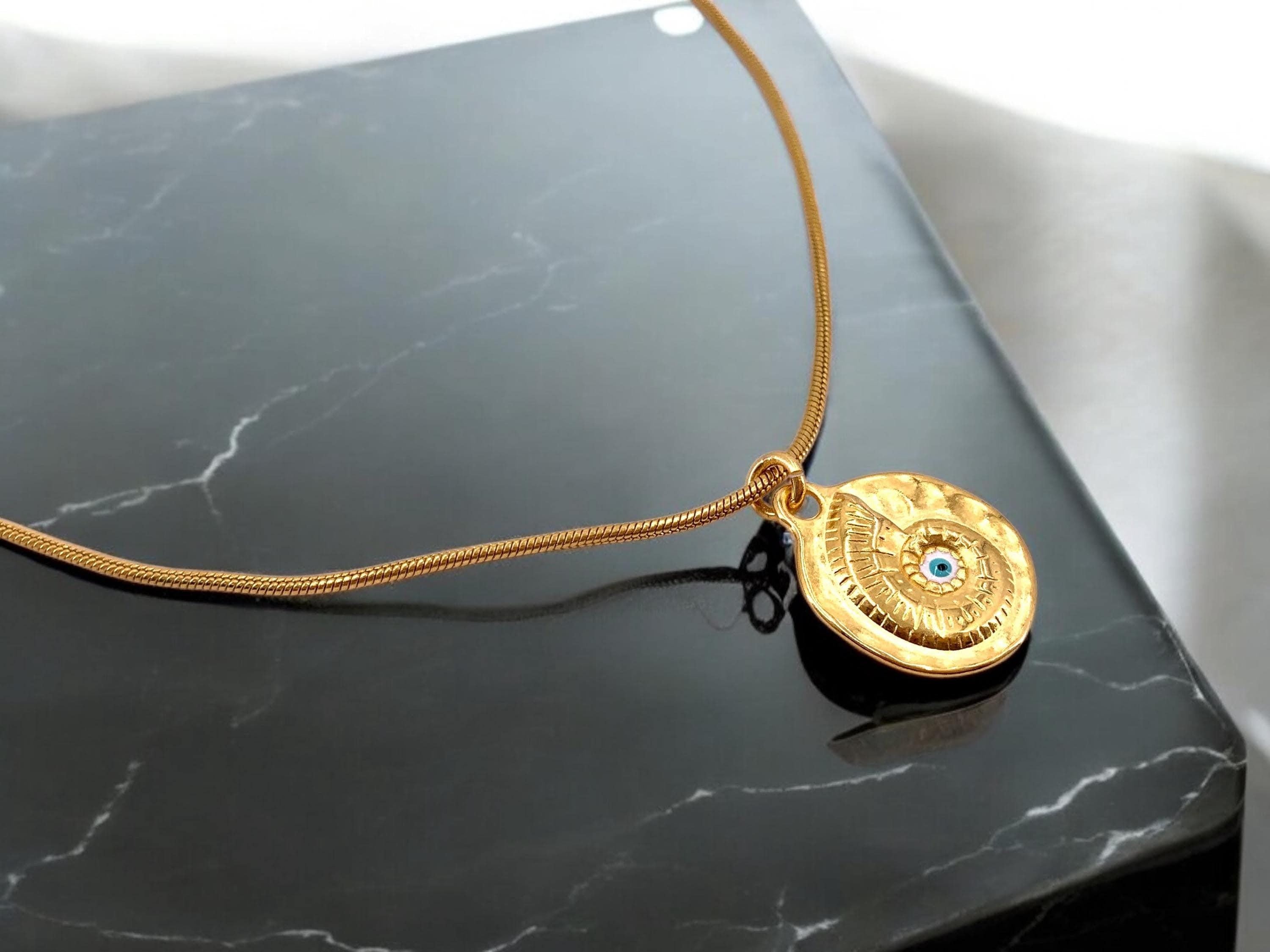 Handmade gold stainless steel chain necklace with sheel pendant, summer coastal jewelry