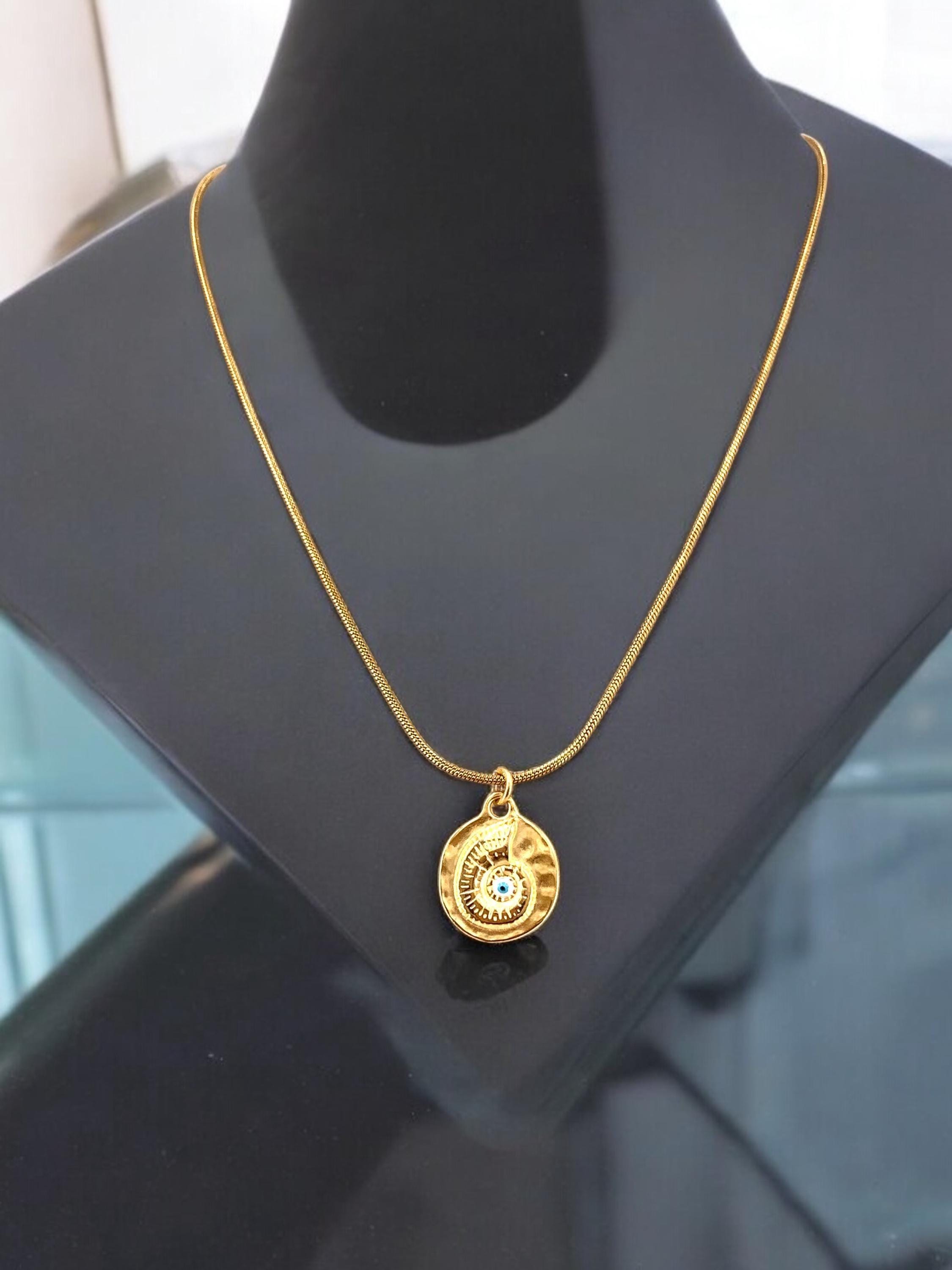Handmade gold stainless steel chain necklace with sheel pendant, summer coastal jewelry