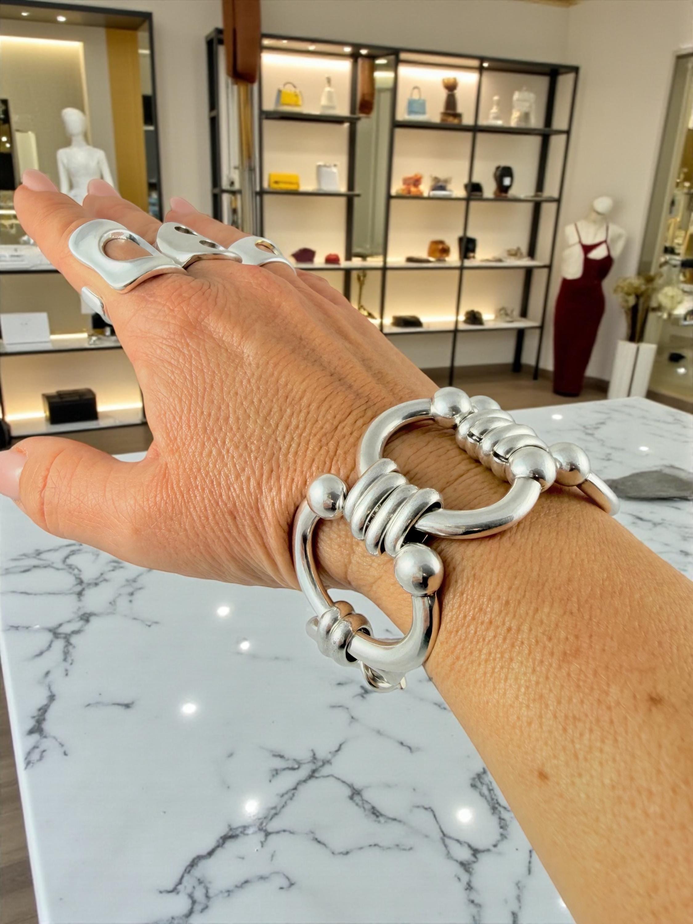 Chunky silver-plated equestrian link bracelet – bold statement chain – adjustable fit for larger wrist