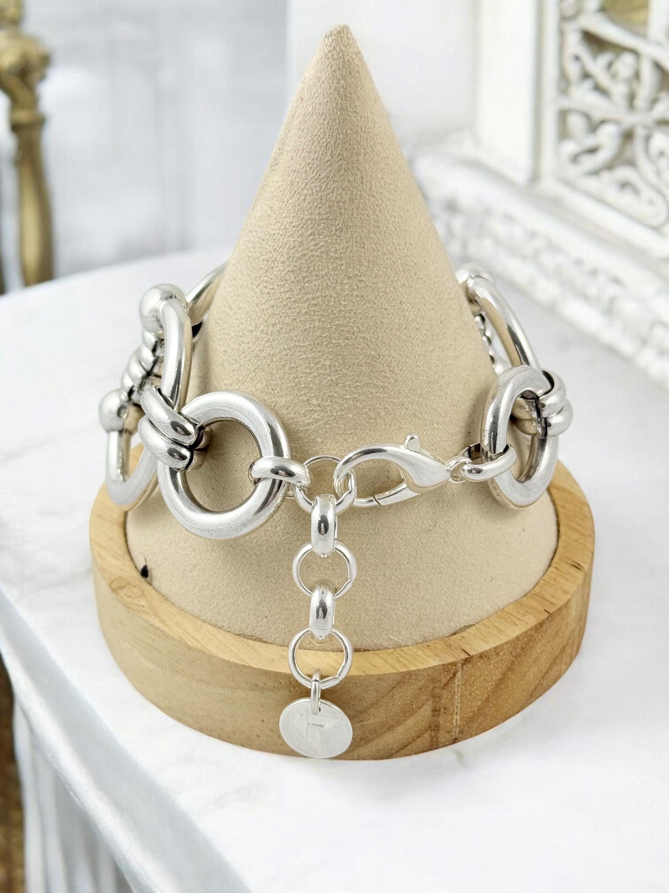 Chunky silver-plated equestrian link bracelet – bold statement chain – adjustable fit for larger wrist