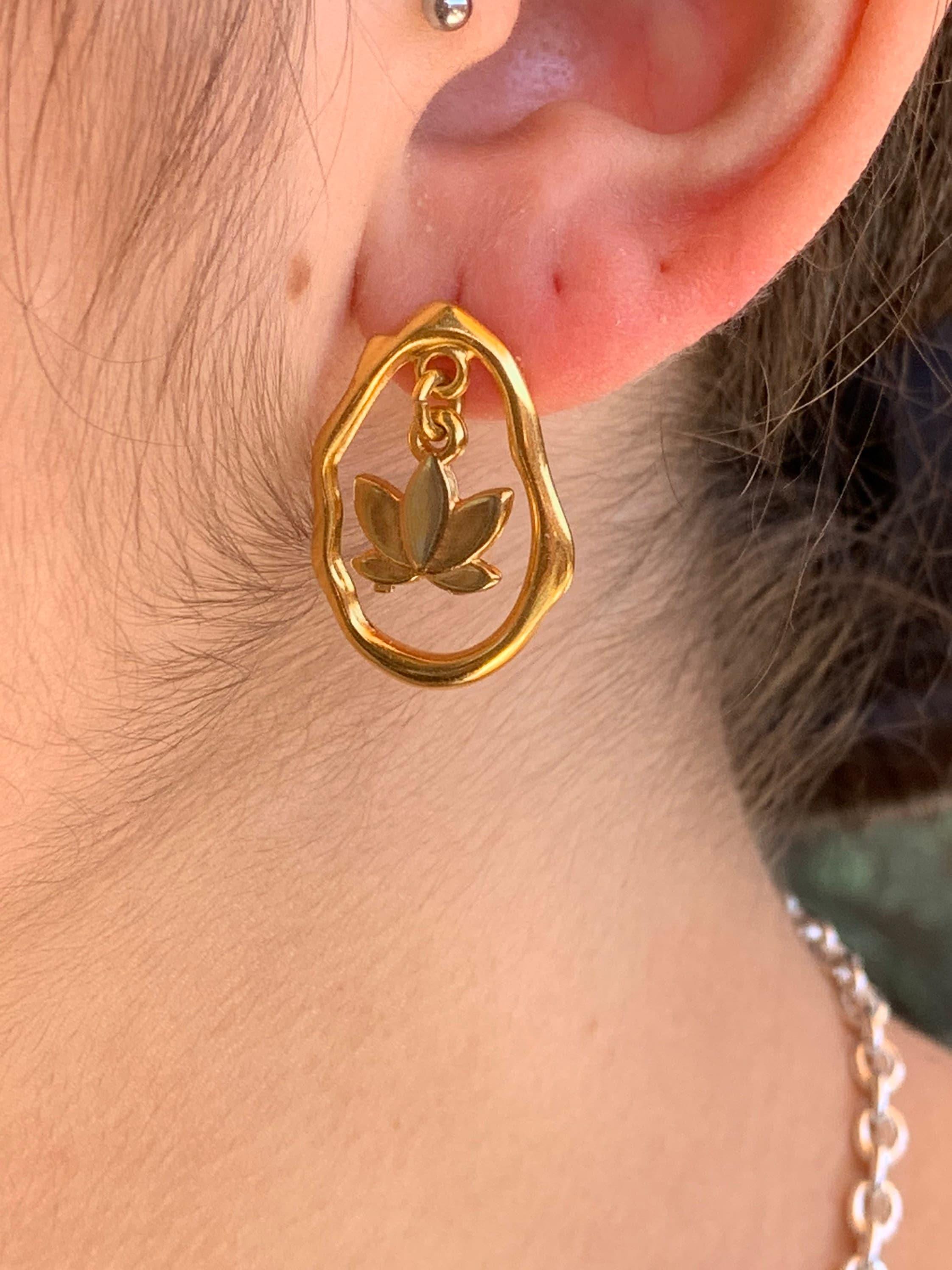Gold plated bohemian dangle earrings, organic shaped studs, handmade jewelry
