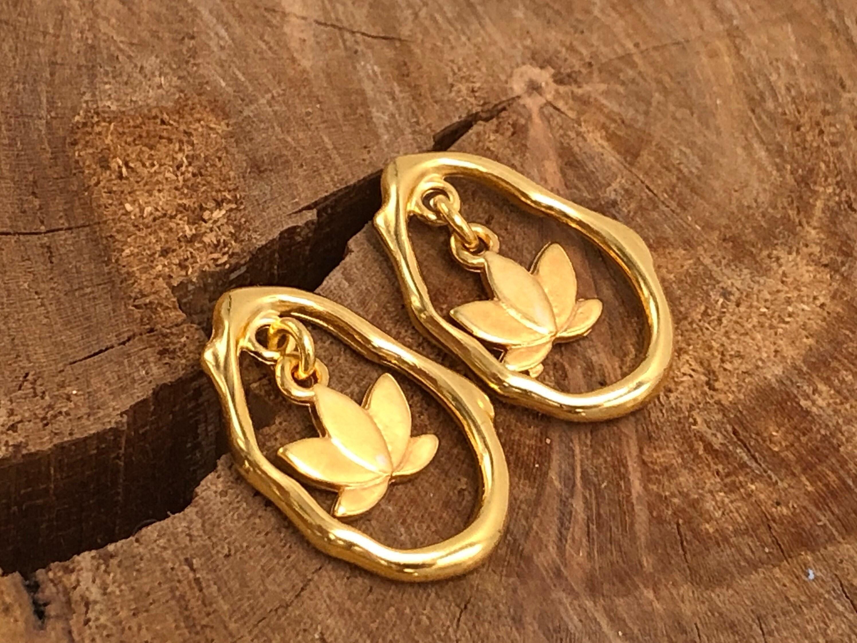Gold plated bohemian dangle earrings, organic shaped studs, handmade jewelry