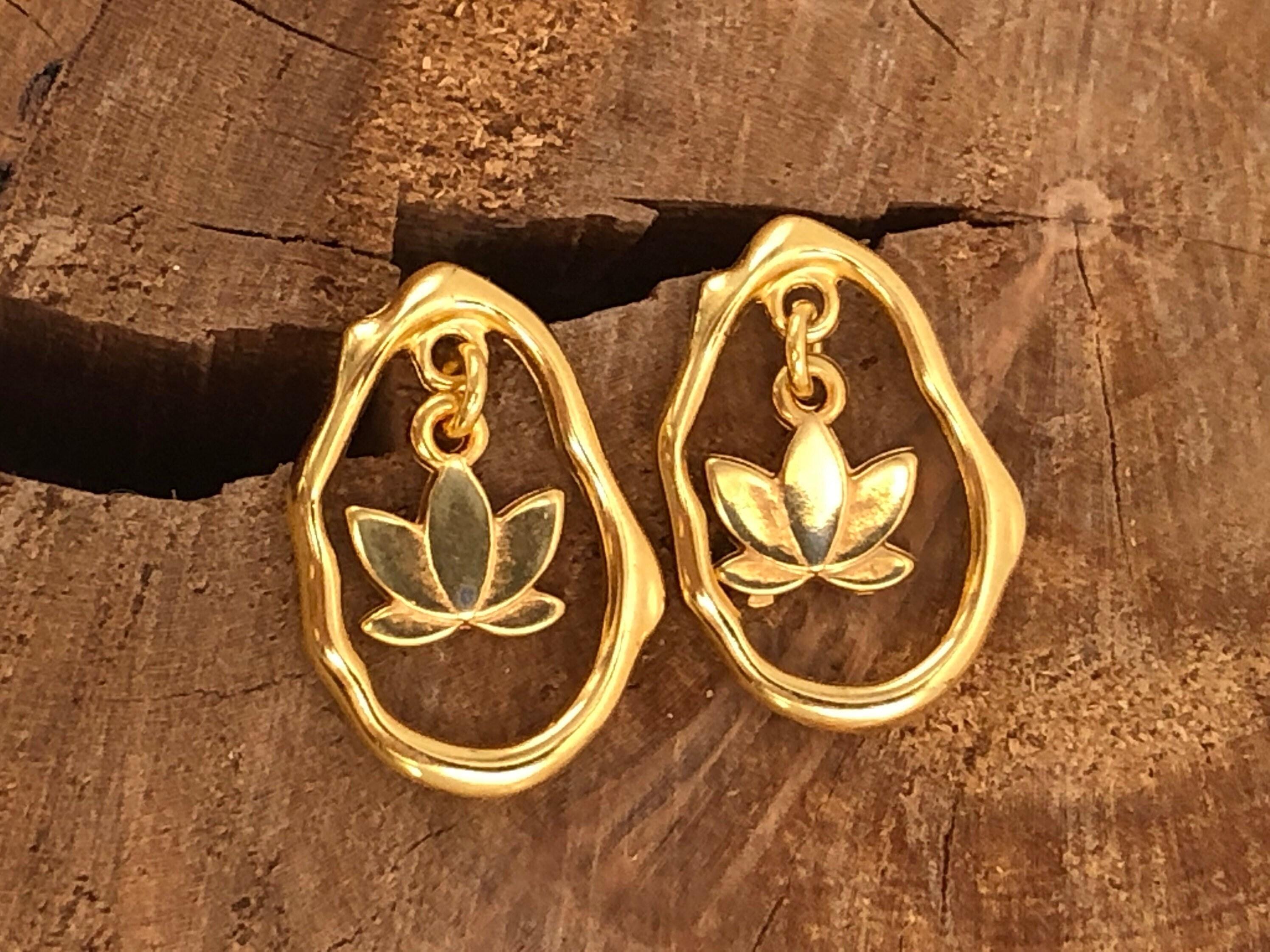 Gold plated bohemian dangle earrings, organic shaped studs, handmade jewelry
