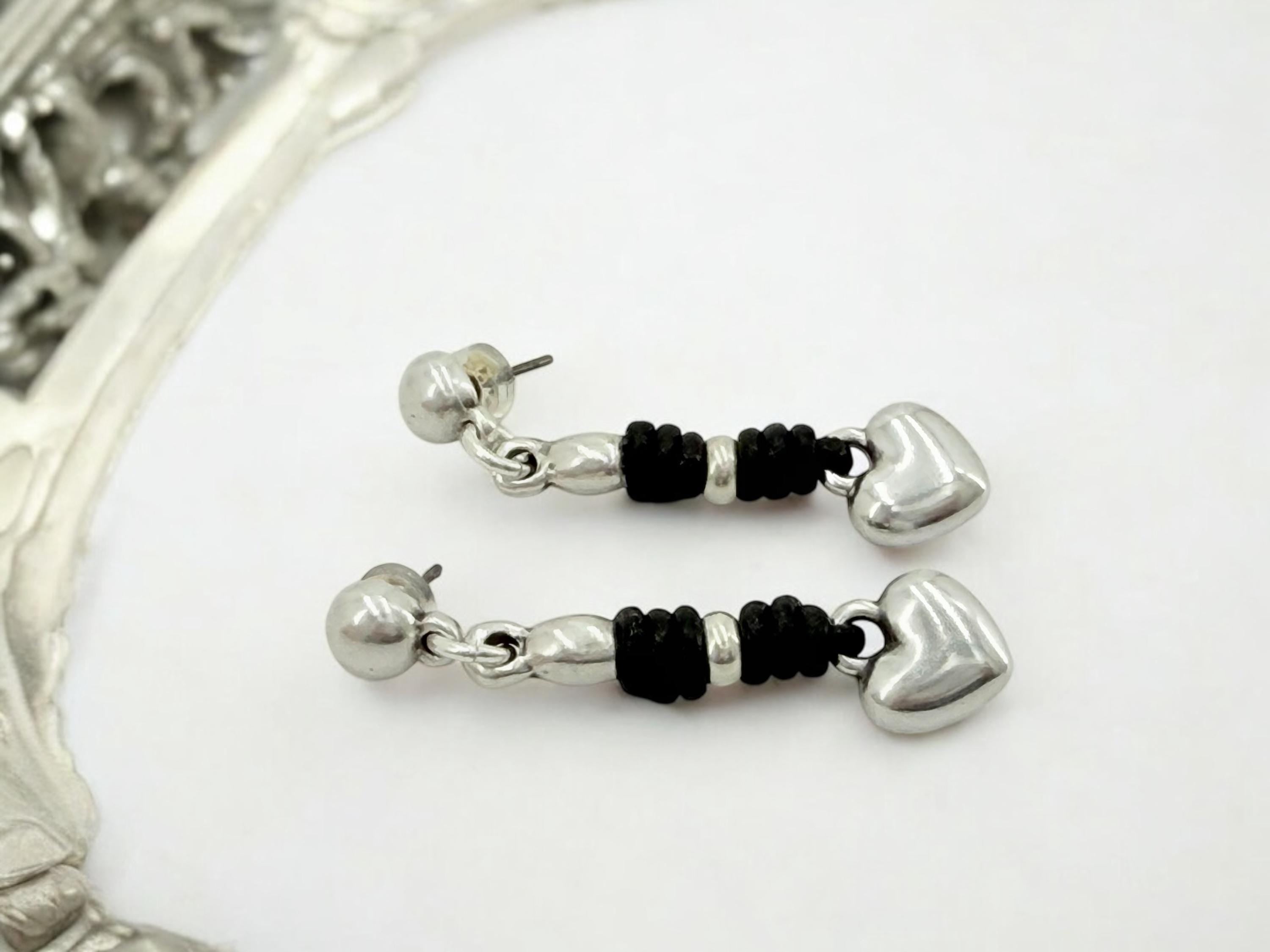 Boho heart dangle earrings, silver and leather jewelry, handmade exclusive kukuri jewelry design