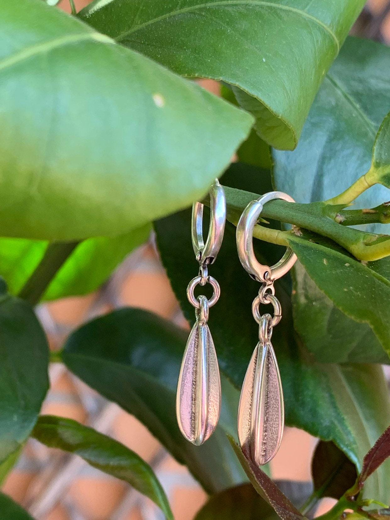 Silver teardrop hoops, textured organic dangle earrings, bohemian handmade jewelry