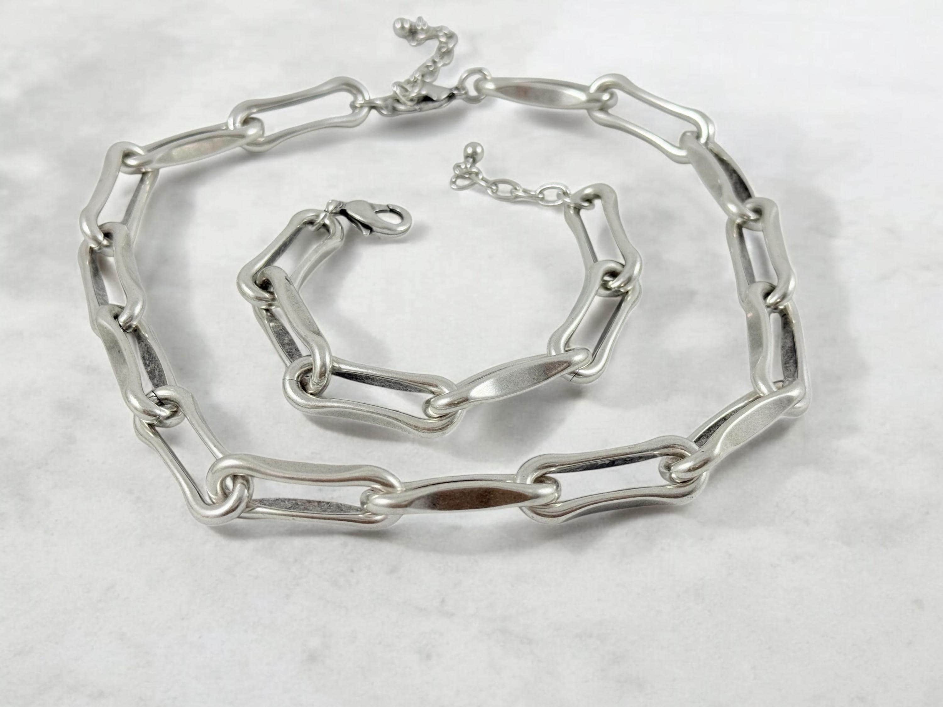 Chunky geometric links necklace – bold adjustable chain choker- edgy bold jewelry