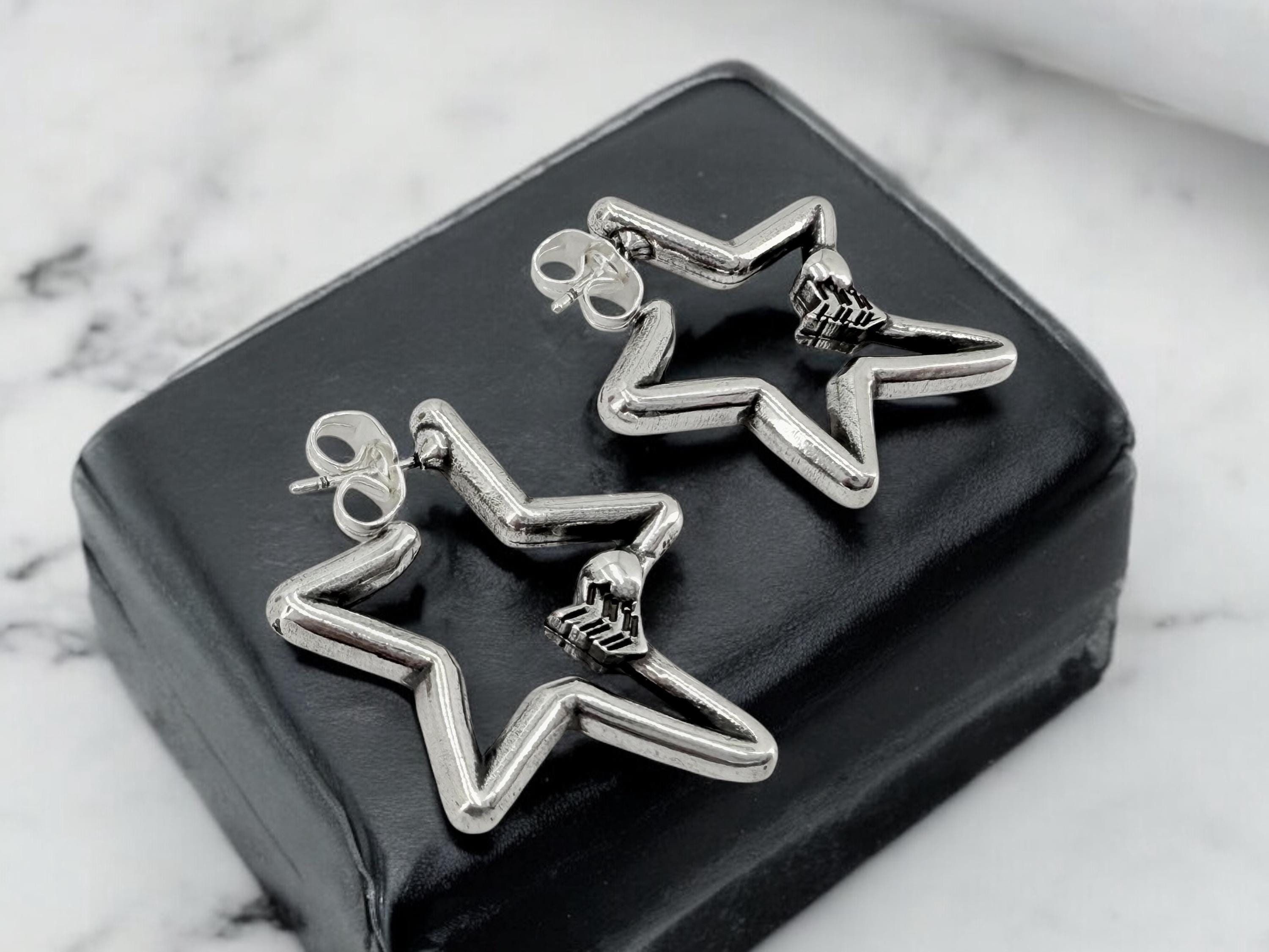 Chunky silver heart-shaped arrow hoop earrings – romantic sculptural design - rock style jewelry