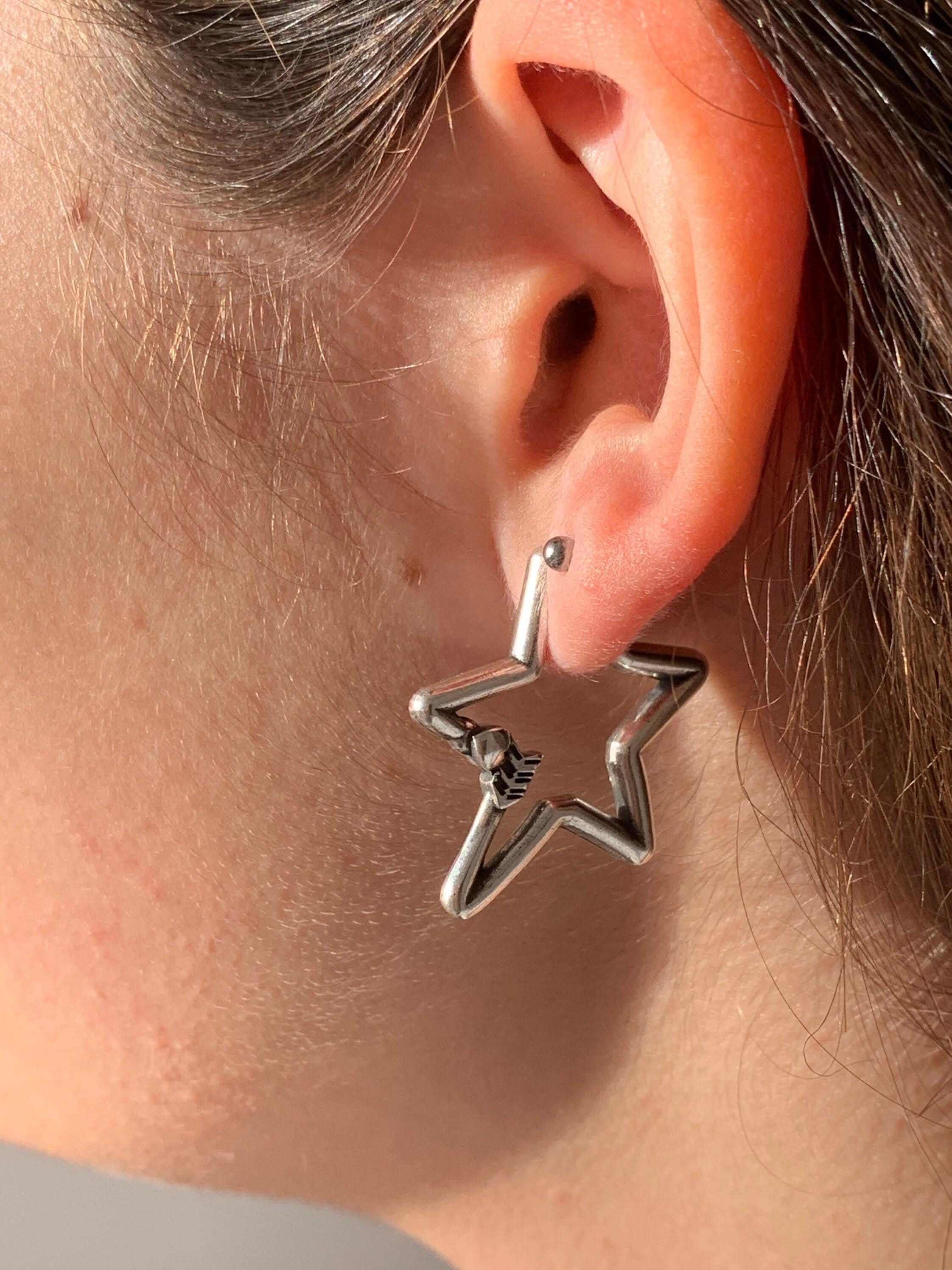 Chunky silver heart-shaped arrow hoop earrings – romantic sculptural design - rock style jewelry