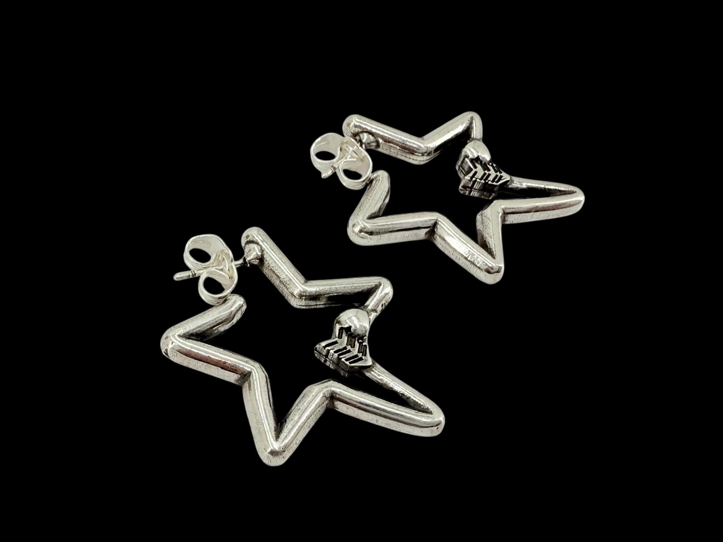 Chunky silver heart-shaped arrow hoop earrings – romantic sculptural design - rock style jewelry