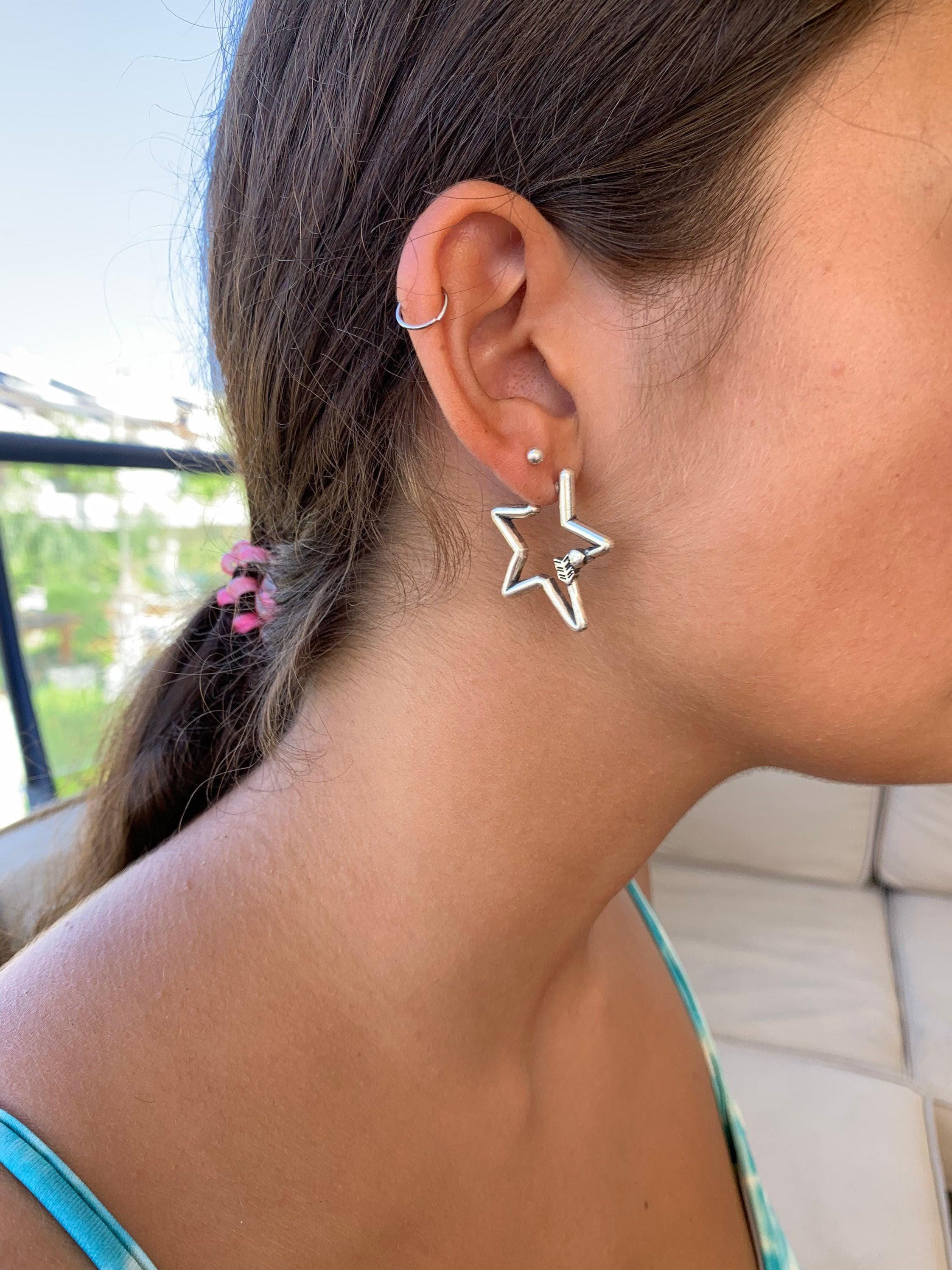 Chunky silver heart-shaped arrow hoop earrings – romantic sculptural design - rock style jewelry