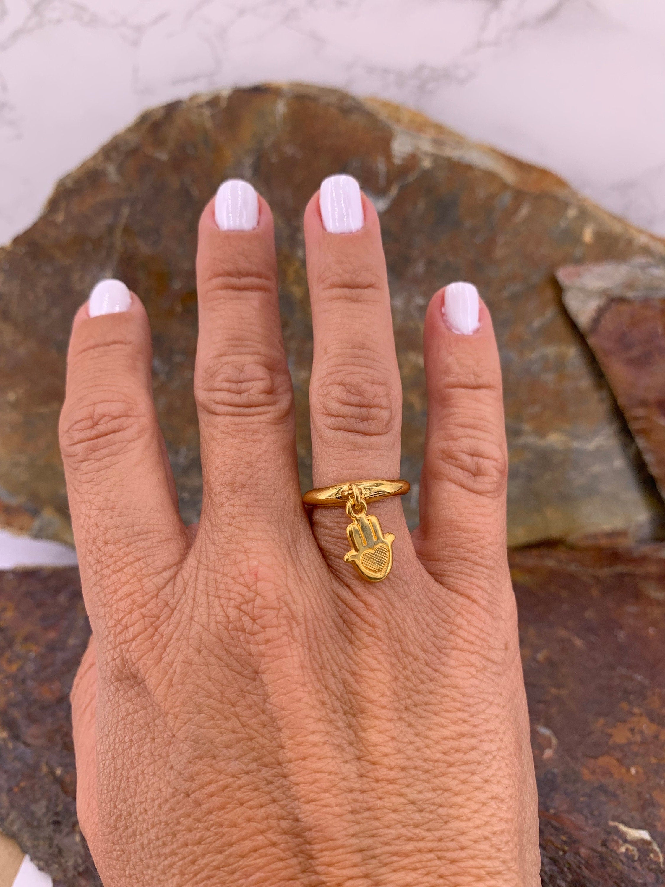 Charm ring, Fatima hand charm ring, boho silver ring, boho gold ring, minimalist ring, statement ring, bohemian ring,  style