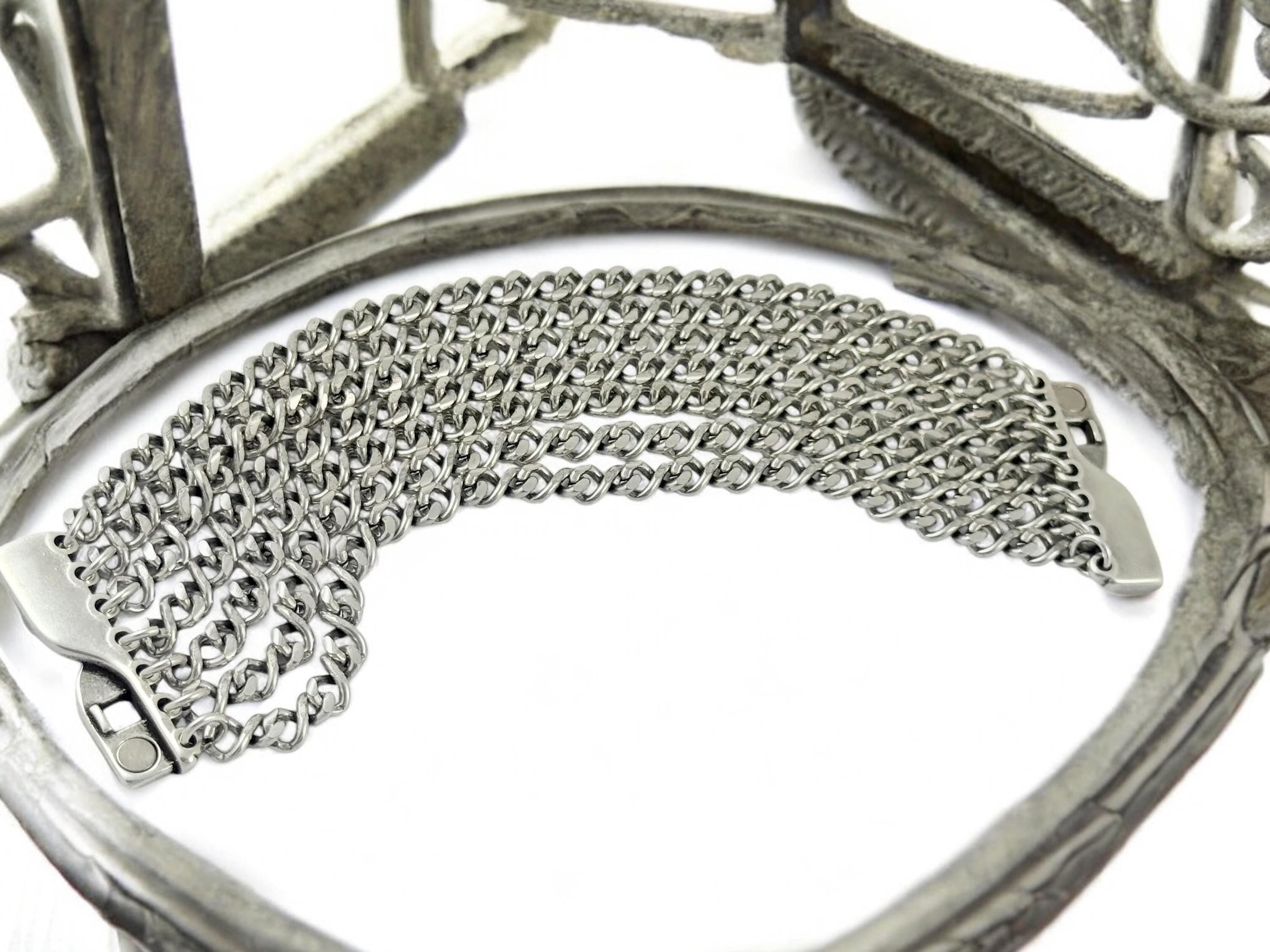 Pulsera de cadena gruesa de plata de varias hebras con eslabones infinitos en espiral y cierre magnético - Joyería Kukuri