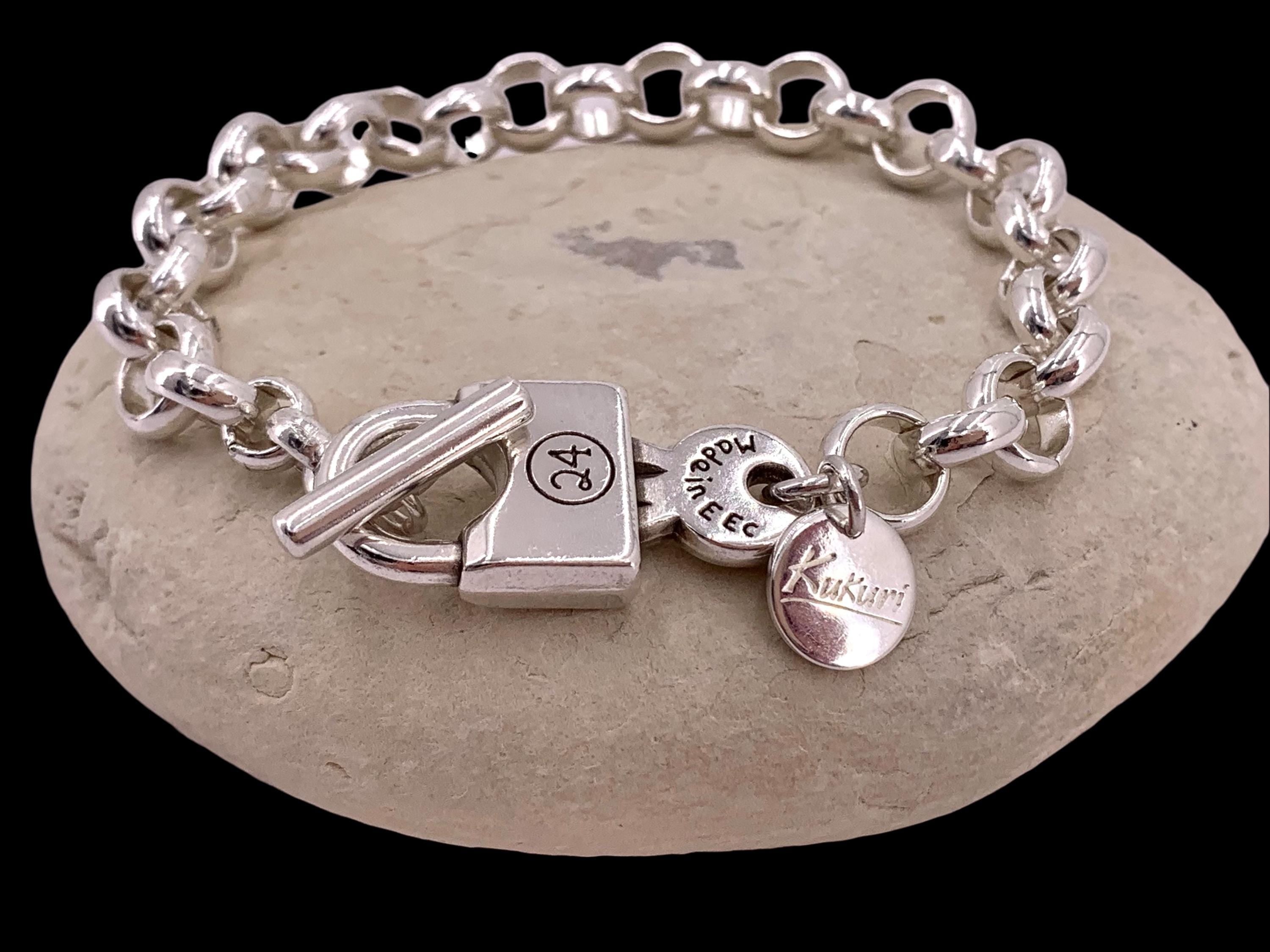 Chunky Silver chain bracelet with padlock, bold link rolo bracelet, heavyweight chain bracelet, voluminous bracelet, uno de 50 style, gift