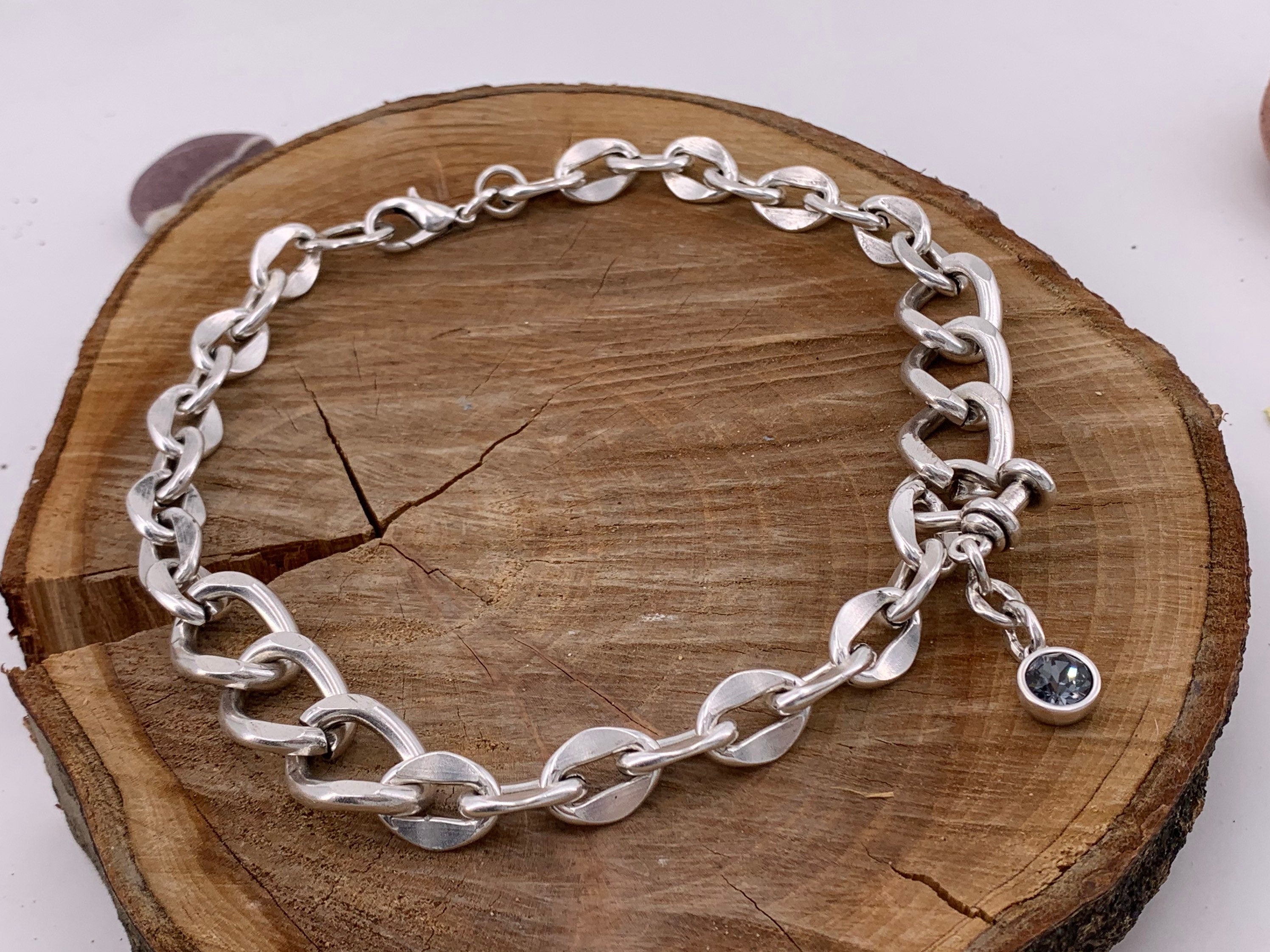 chunky chain silver heavyweight necklace, curb chain necklace, Silver chain choker, chunky Swarovski choker, bold necklace,  Style