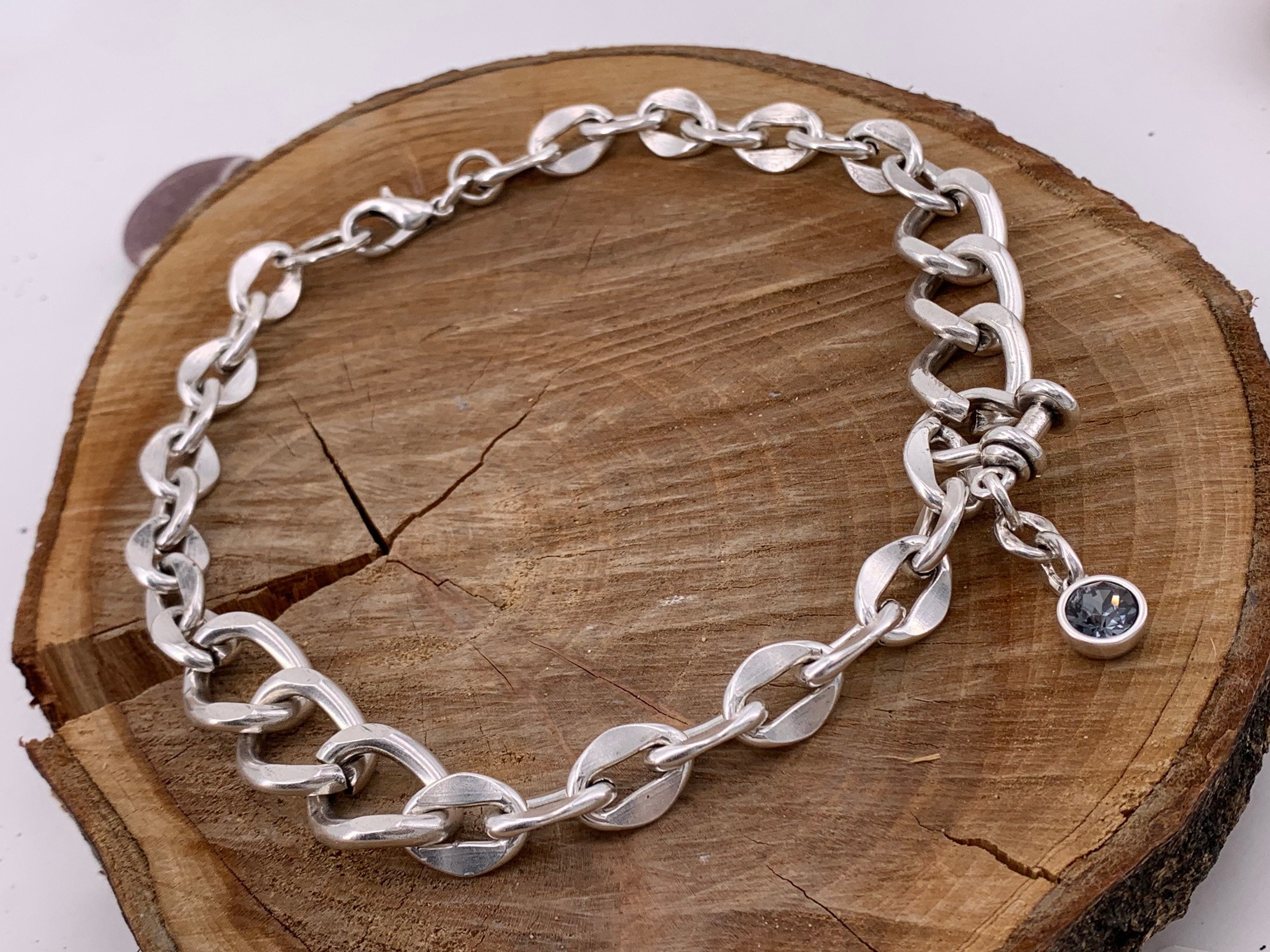 chunky chain silver heavyweight necklace, curb chain necklace, Silver chain choker, chunky Swarovski choker, bold necklace,  Style