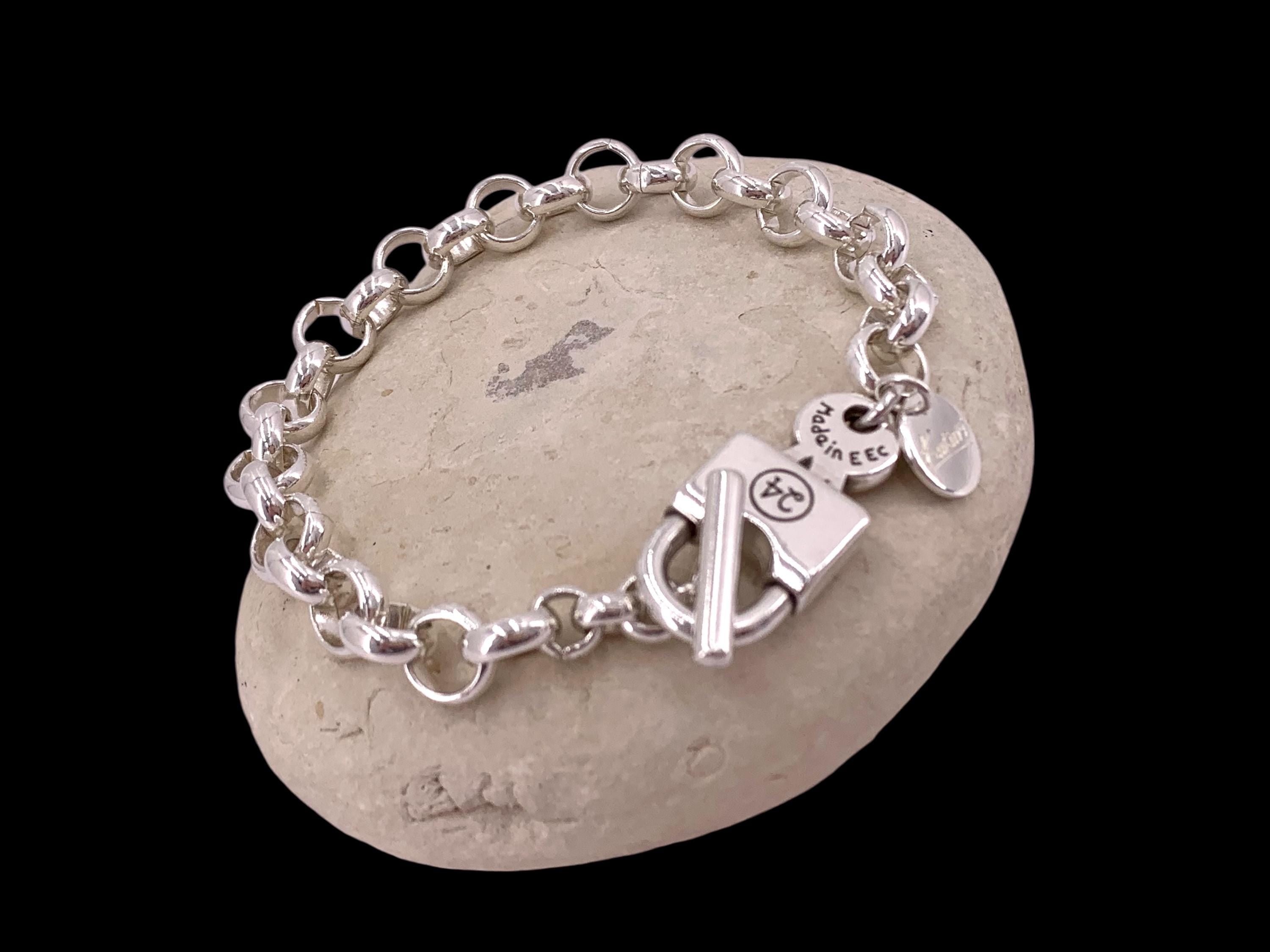 Chunky Silver chain bracelet with padlock, bold link rolo bracelet, heavyweight chain bracelet, voluminous bracelet, uno de 50 style, gift