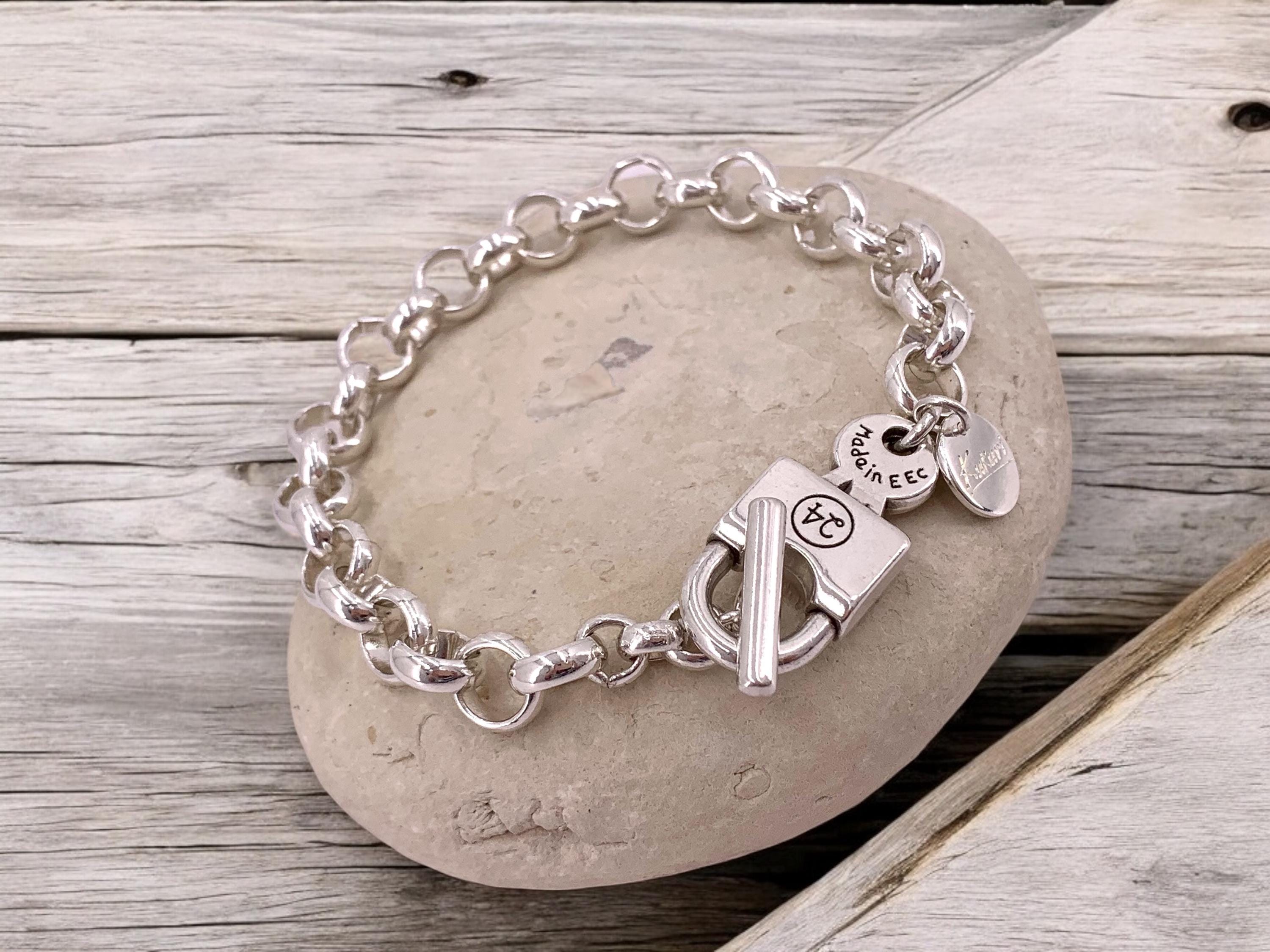 Chunky Silver chain bracelet with padlock, bold link rolo bracelet, heavyweight chain bracelet, voluminous bracelet, uno de 50 style, gift