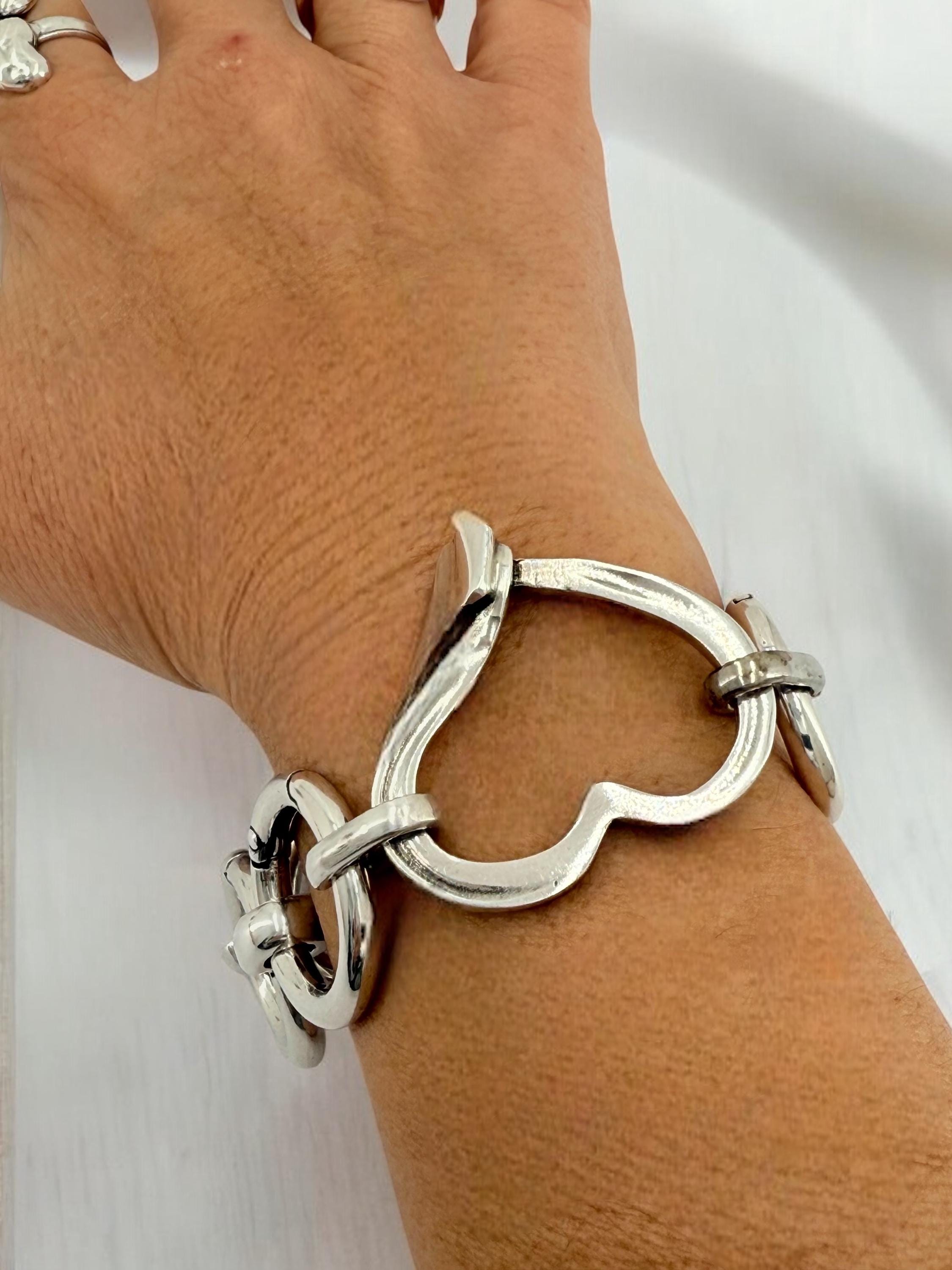 Extra large link chunky chain bracelet, oversize silver bracelet, thick link bracelet, big heart bracelet, bold big chain link bracelet,