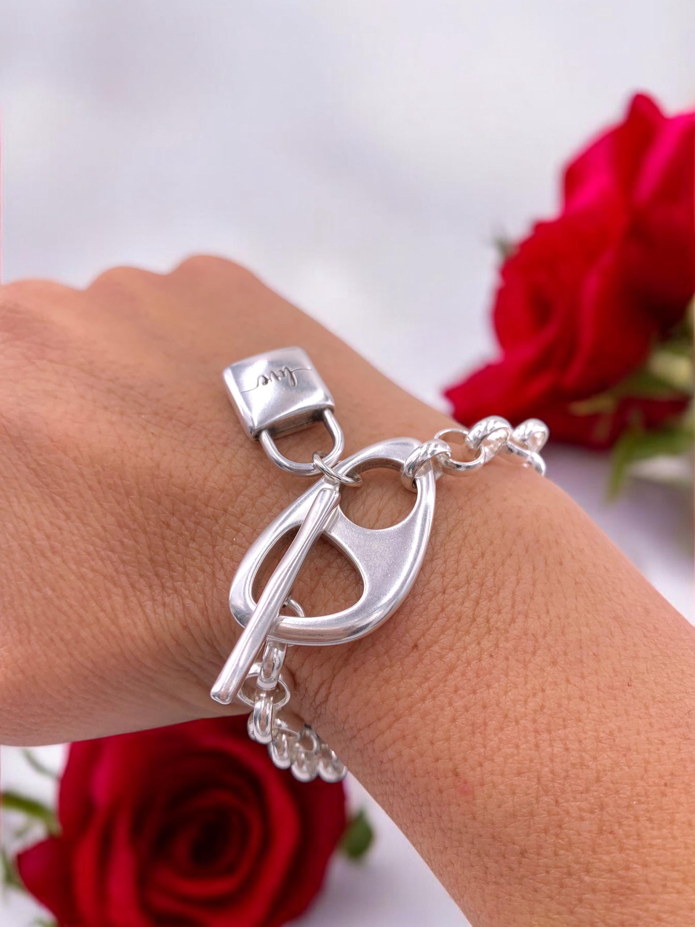 Chunky Silver Chain Bracelet with Padlock Pendant – Toggle Clasp – Custom Fit – Kukuri Jewelry