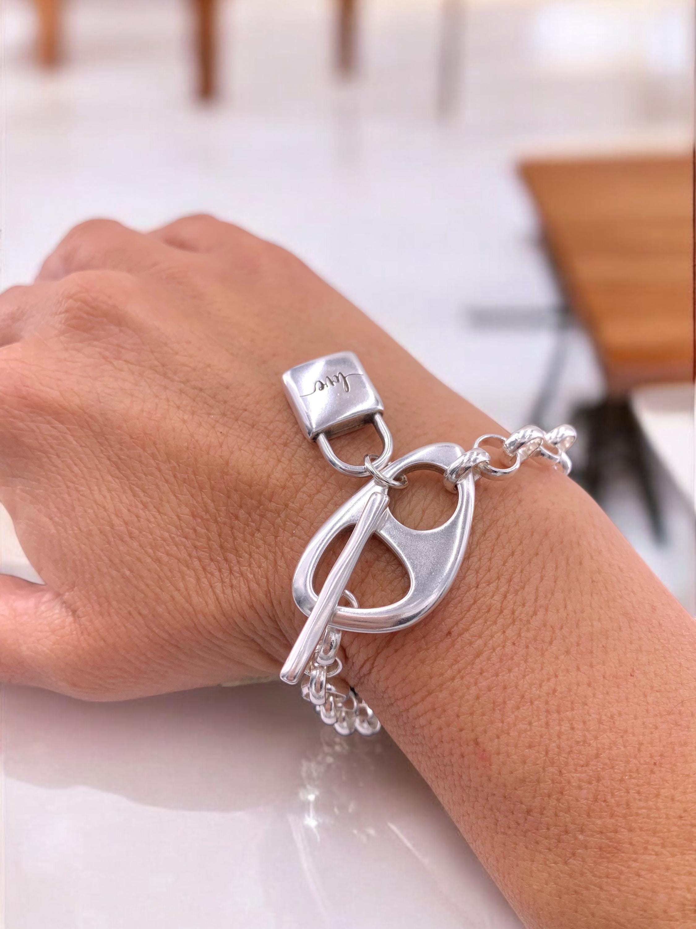 Chunky Silver Chain Bracelet with Padlock Pendant – Toggle Clasp – Custom Fit – Kukuri Jewelry