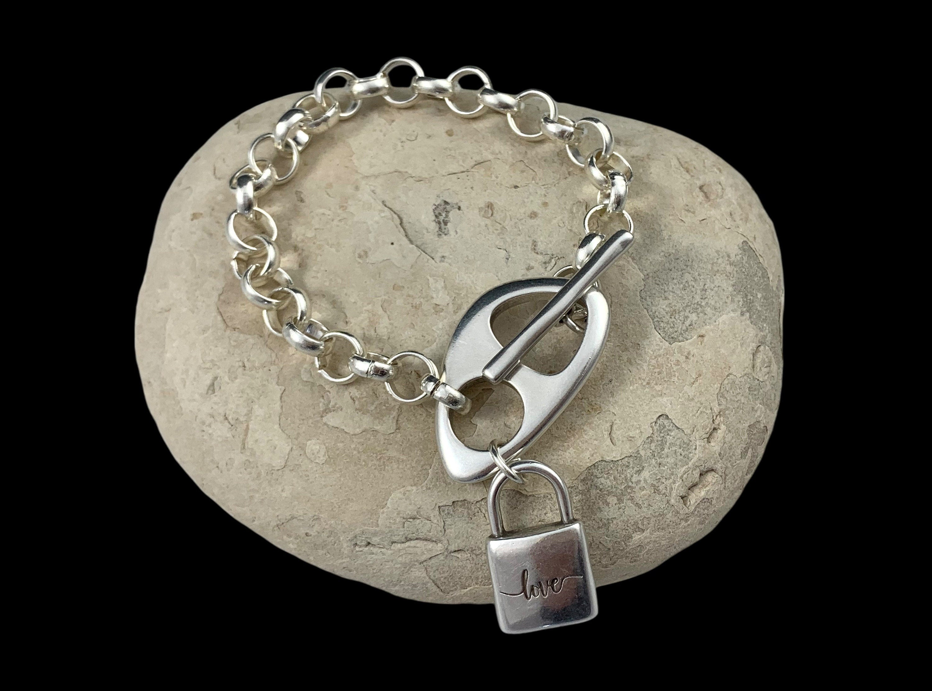 Chunky Silver Chain Bracelet with Padlock Pendant – Toggle Clasp – Custom Fit – Kukuri Jewelry