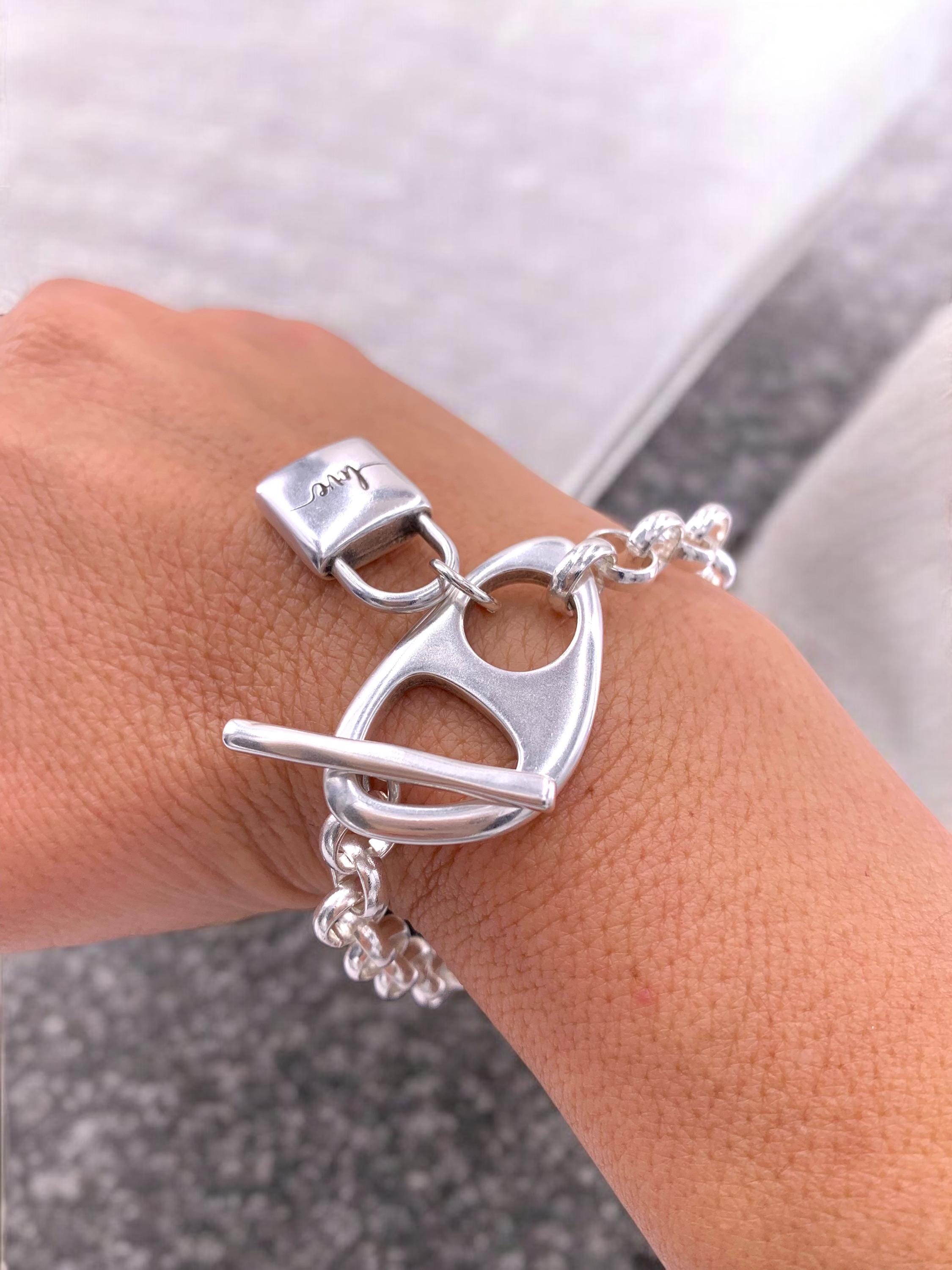 Chunky Silver Chain Bracelet with Padlock Pendant – Toggle Clasp – Custom Fit – Kukuri Jewelry
