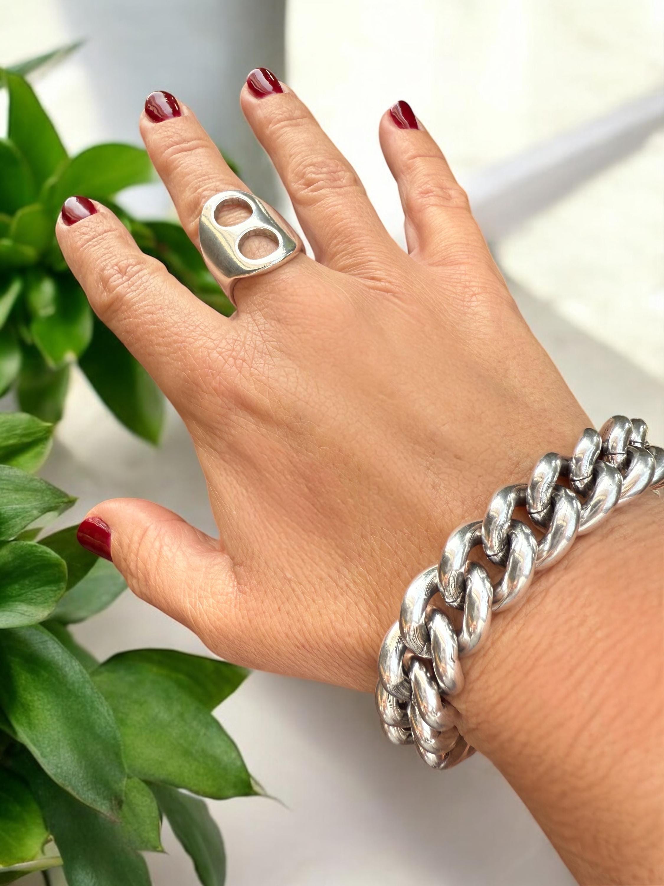 Chunky Silver Statement Ring – Bold Sculptural Handmade Jewelry for Women – Uno de 50 Inspired US Size 8 Gift for Her
