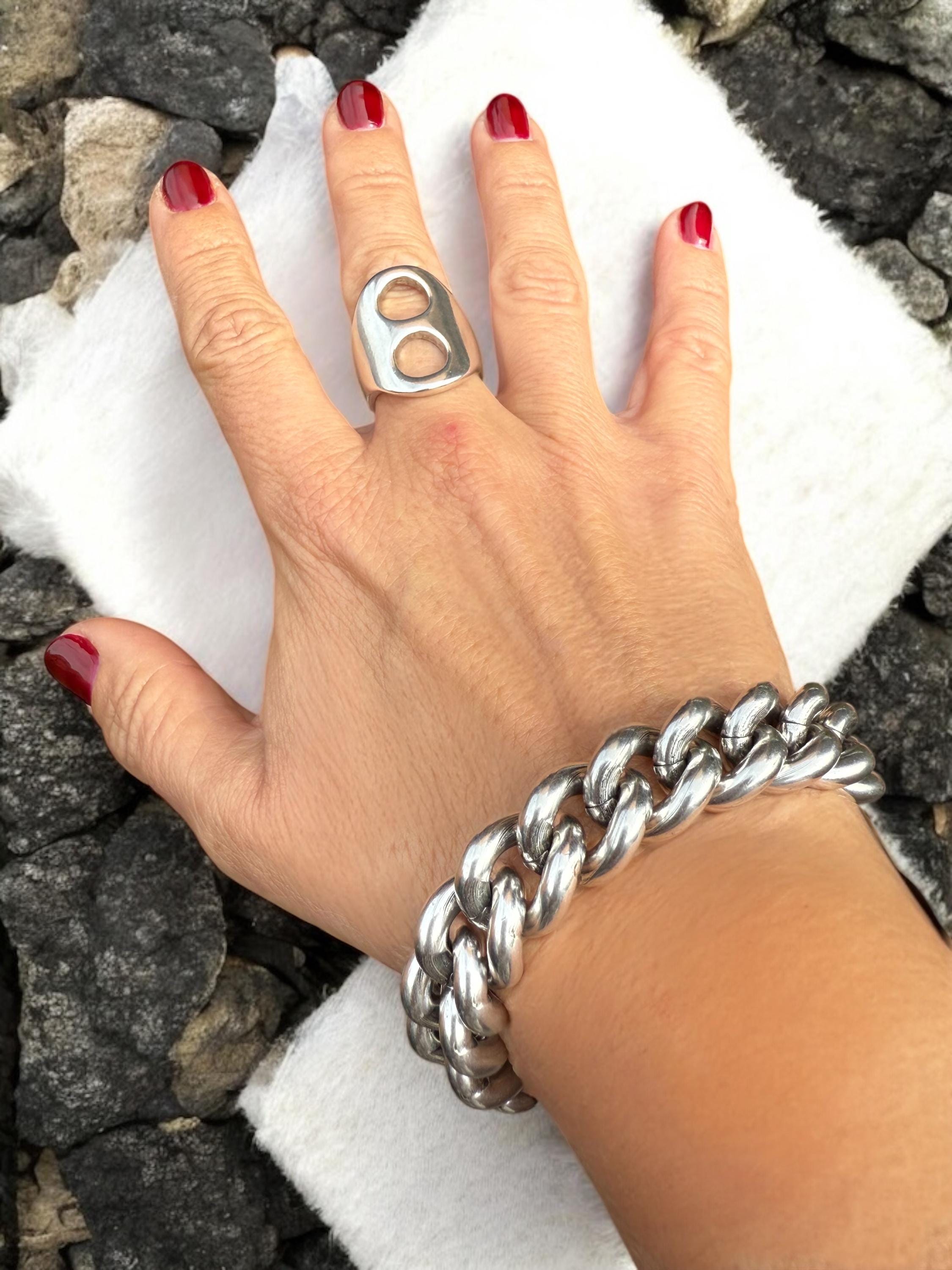 Chunky Silver Statement Ring – Bold Sculptural Handmade Jewelry for Women – Uno de 50 Inspired US Size 8 Gift for Her