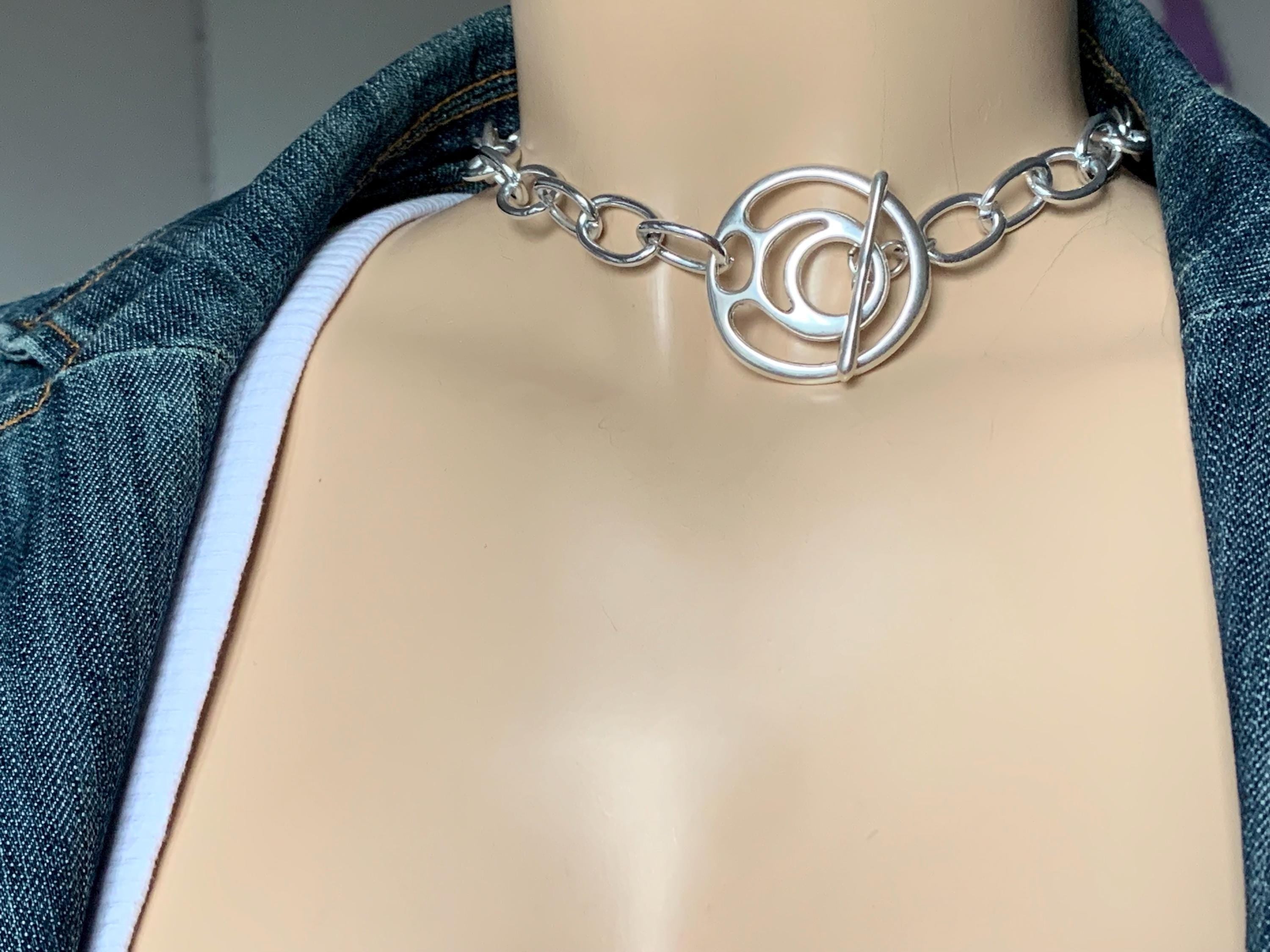 Chunky aluminum chain necklace, statement chain necklace, lightweight necklace, bulky necklace, bold silver necklace, toggle necklace, gift