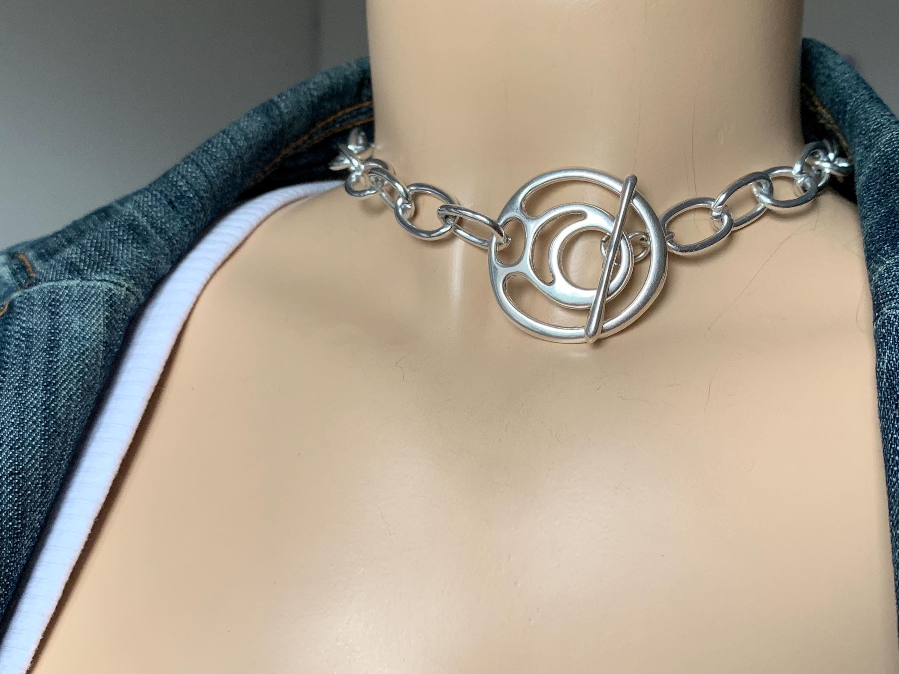 Chunky aluminum chain necklace, statement chain necklace, lightweight necklace, bulky necklace, bold silver necklace, toggle necklace, gift