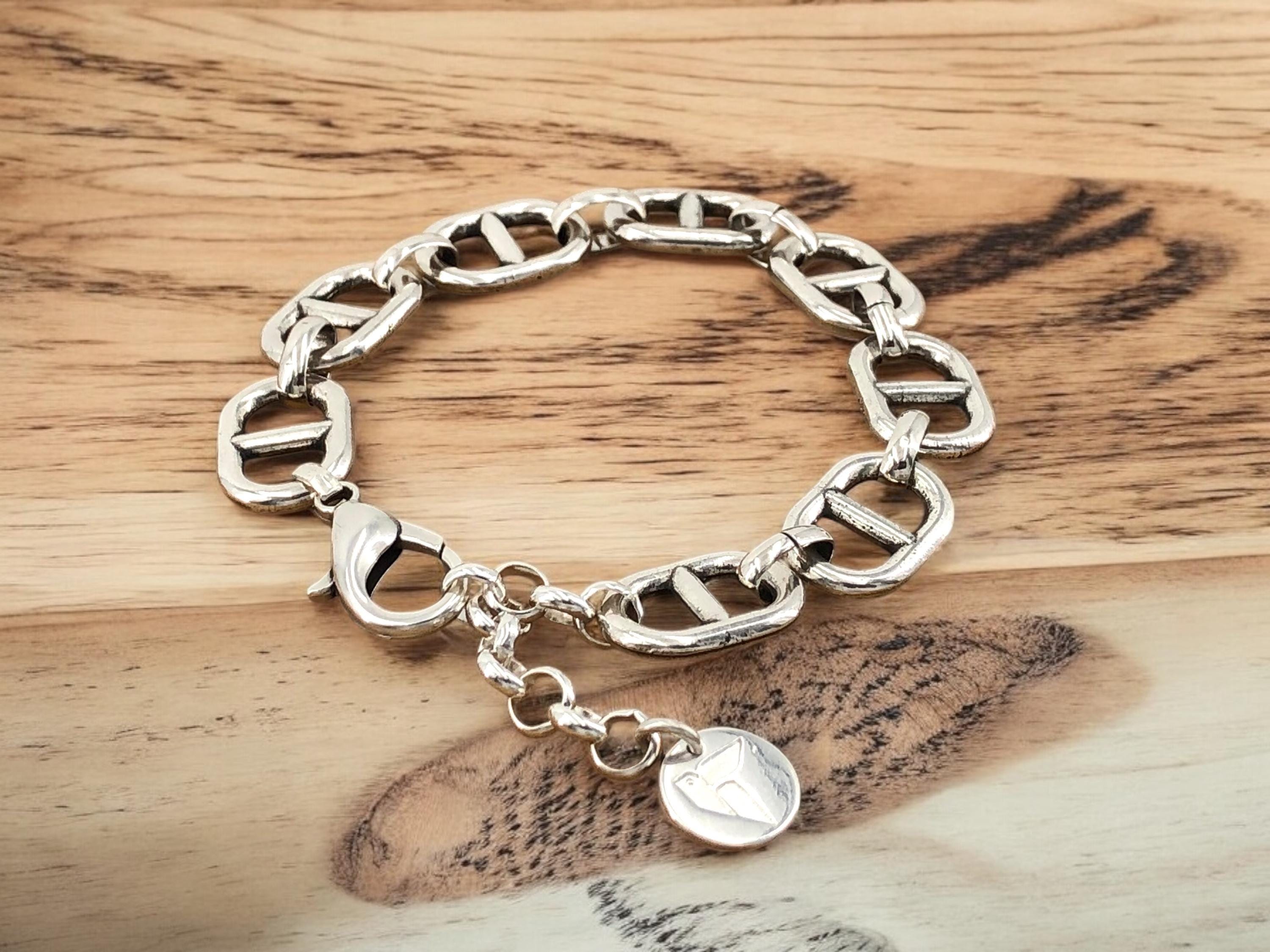 Chunky Silver mariner link Chain Bracelet – Bold Design – Handmade in silver plated Zamak – Kukuri Exclusive