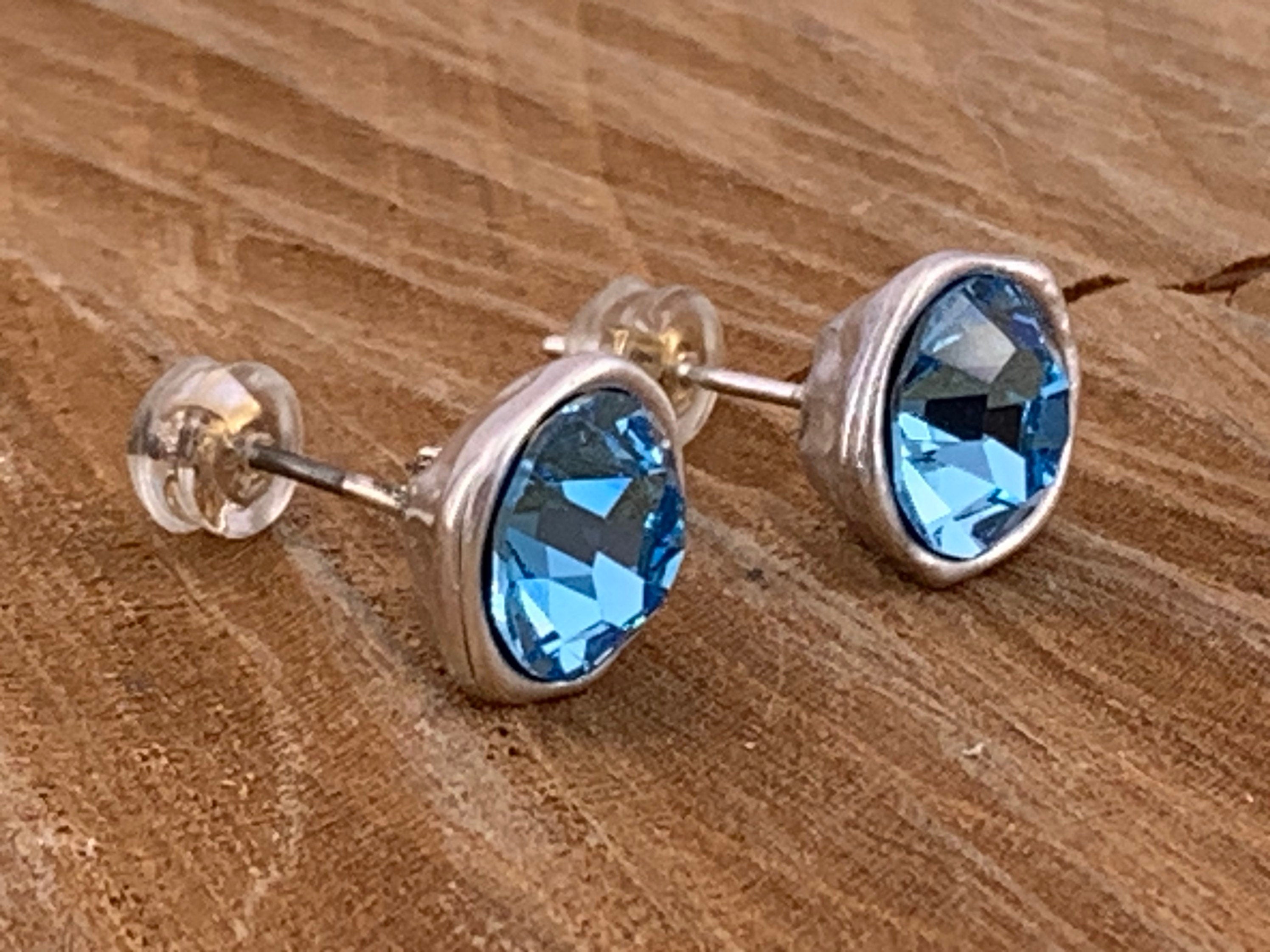 Swarovski Crystal Stud Earrings – Modern Silver Design with Custom Color Options, dainty sparkle uno de 50 style earrings, women gift