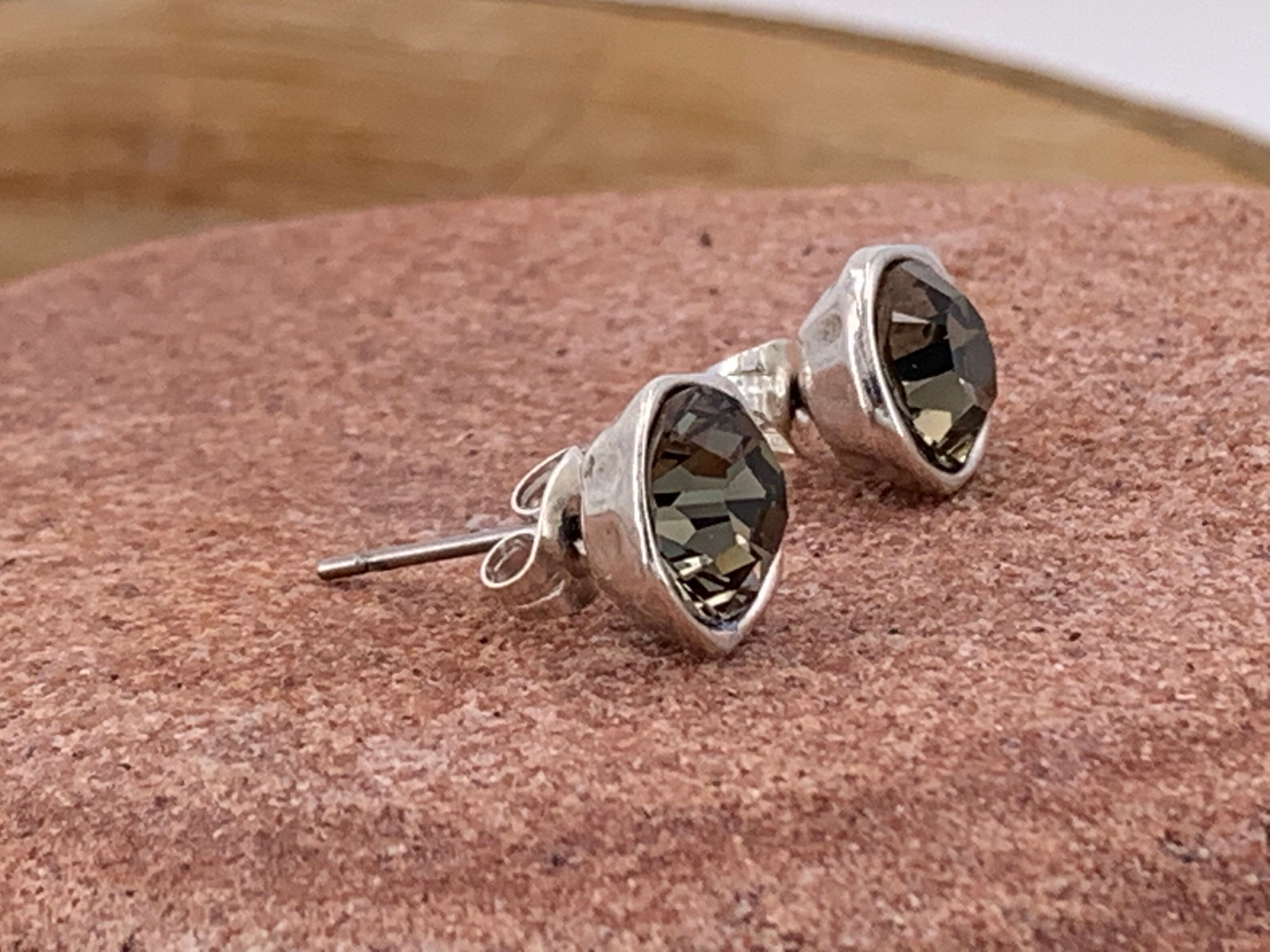 Swarovski Crystal Stud Earrings – Modern Silver Design with Custom Color Options, dainty sparkle uno de 50 style earrings, women gift