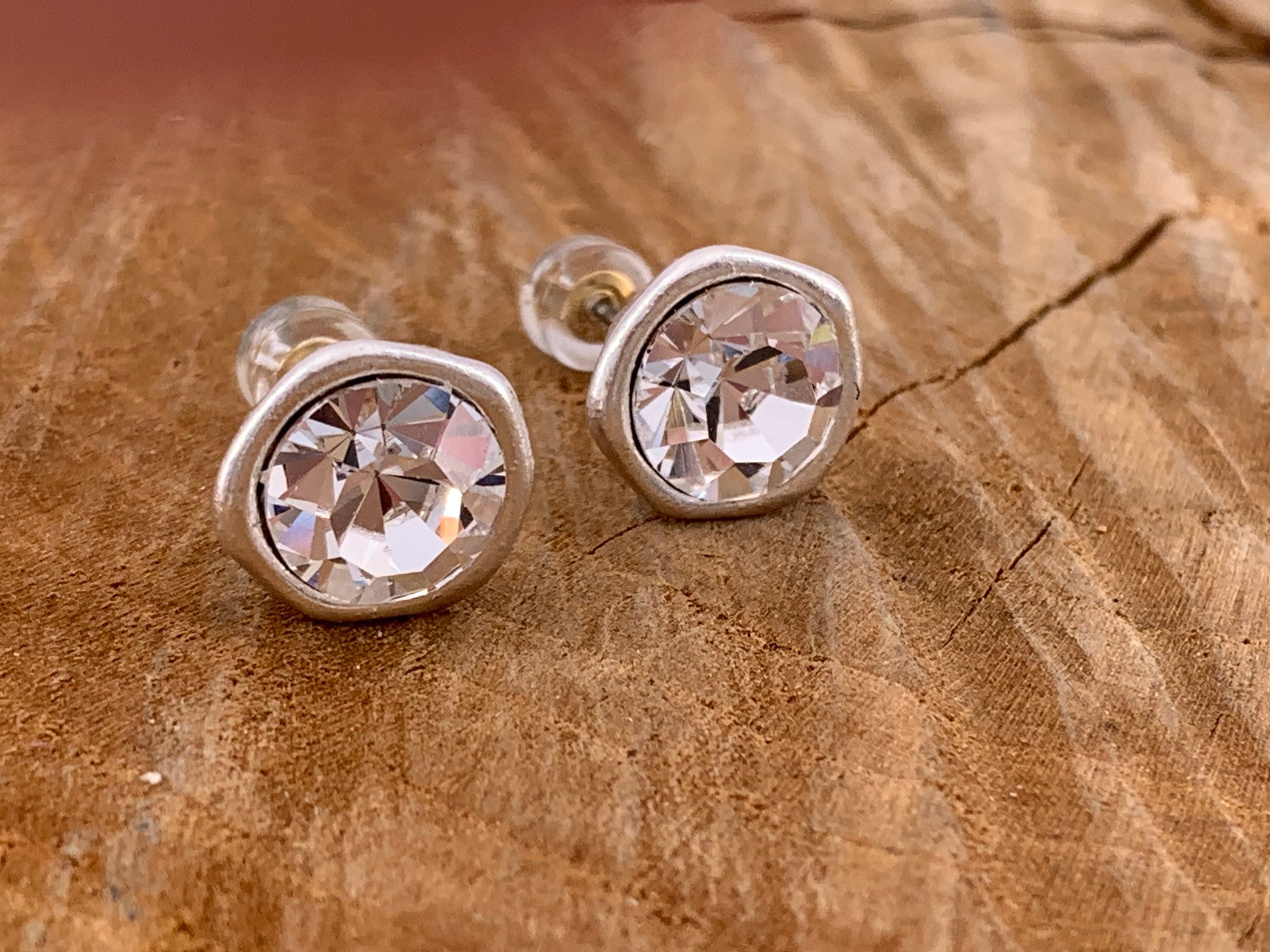Swarovski Crystal Stud Earrings – Modern Silver Design with Custom Color Options, dainty sparkle uno de 50 style earrings, women gift