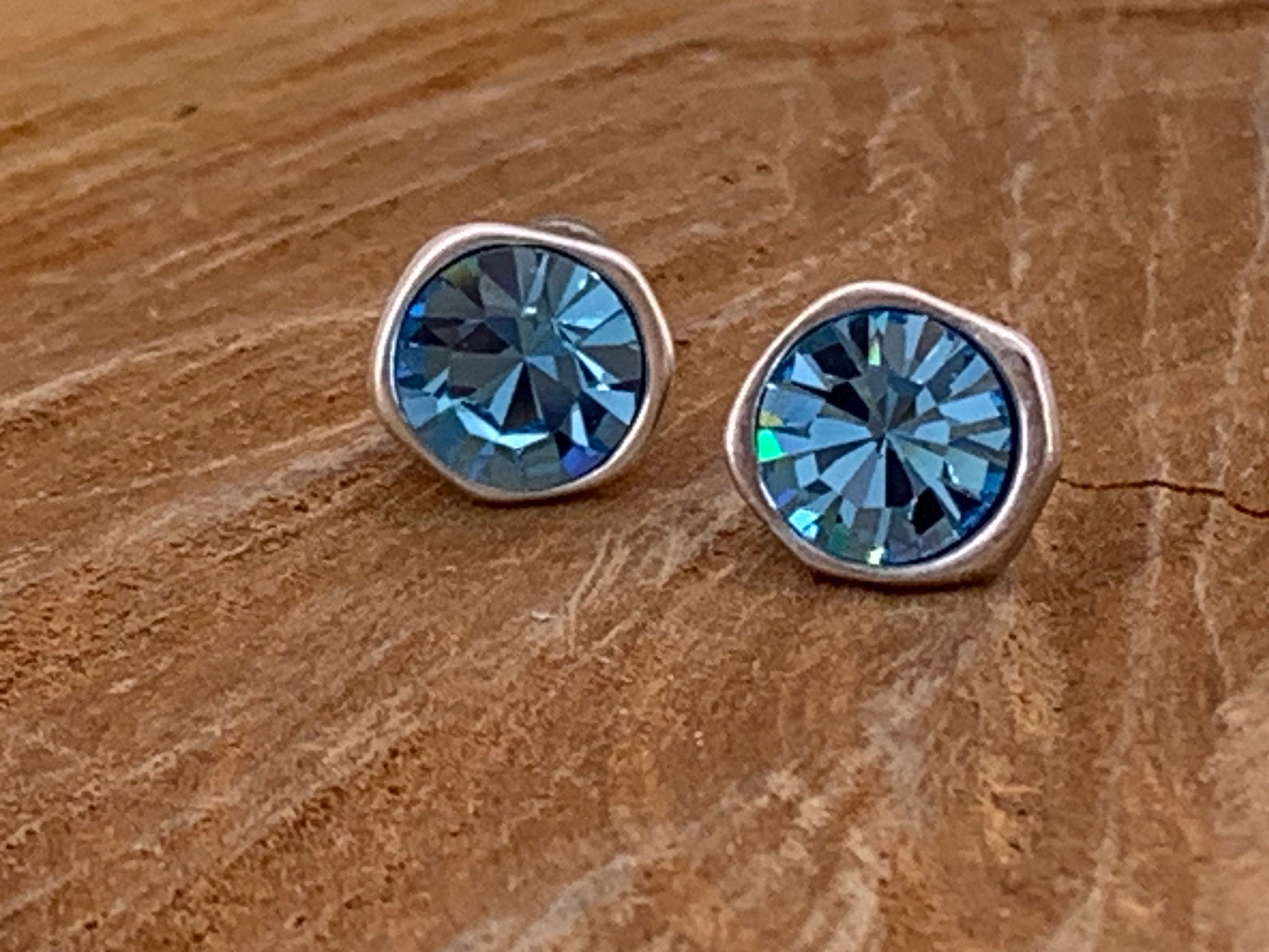 Swarovski Crystal Stud Earrings – Modern Silver Design with Custom Color Options, dainty sparkle uno de 50 style earrings, women gift
