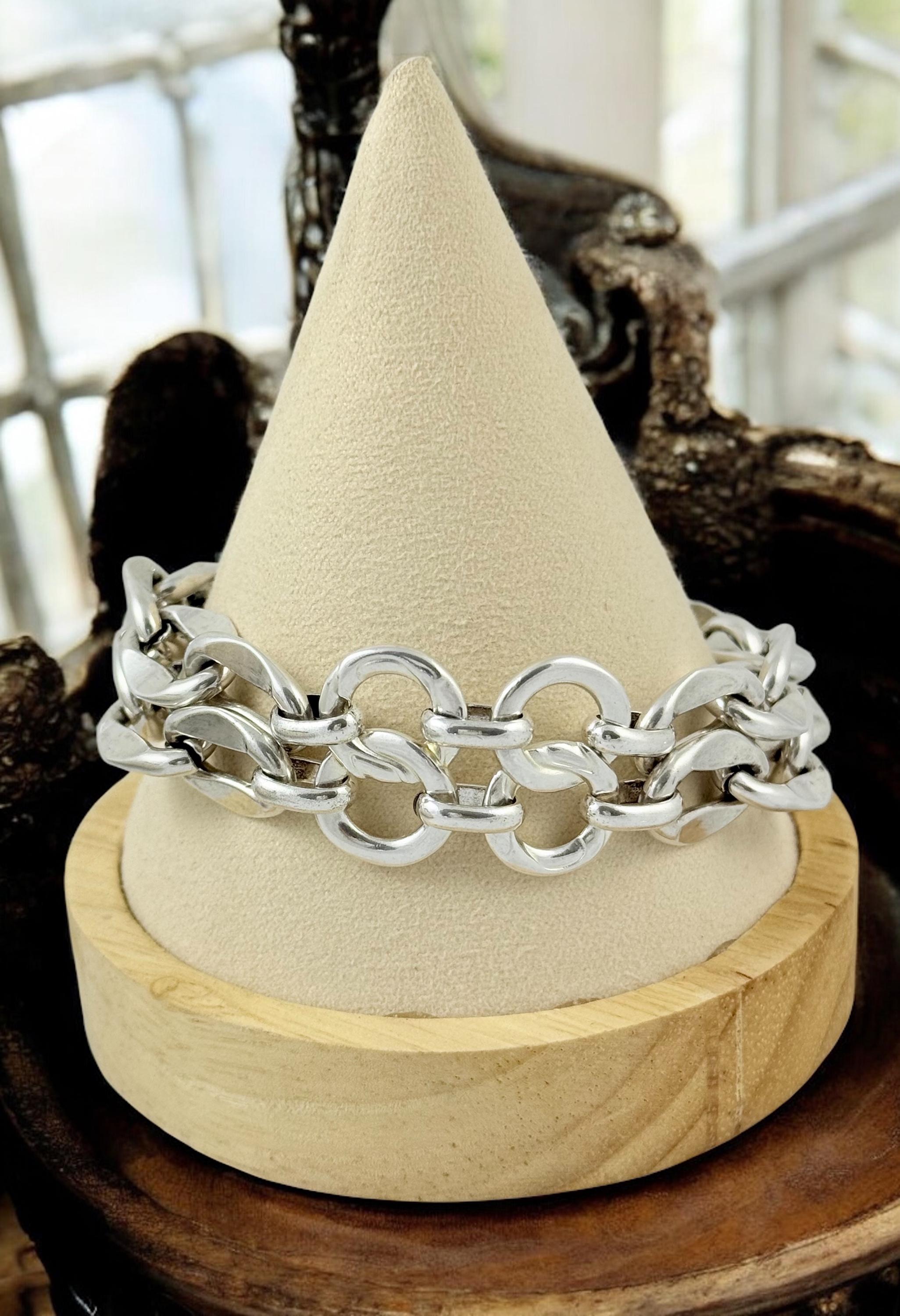 Double standard Chunky Silver chain cicle-shaped bracelet, bold link bracelet, heavyweight chain bracelet, thick bracelet, uno de 50 style,