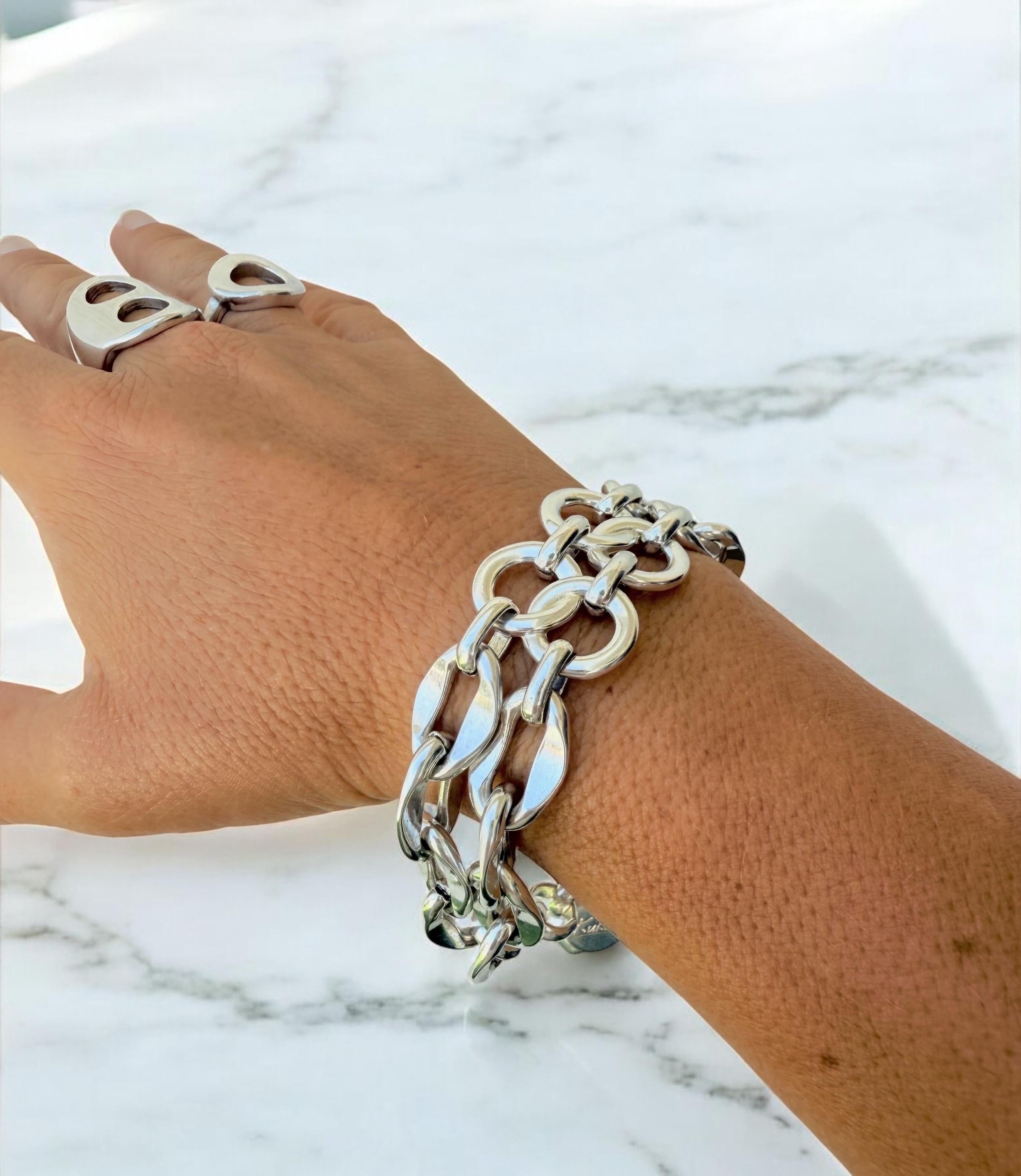 Double standard Chunky Silver chain cicle-shaped bracelet, bold link bracelet, heavyweight chain bracelet, thick bracelet, uno de 50 style,