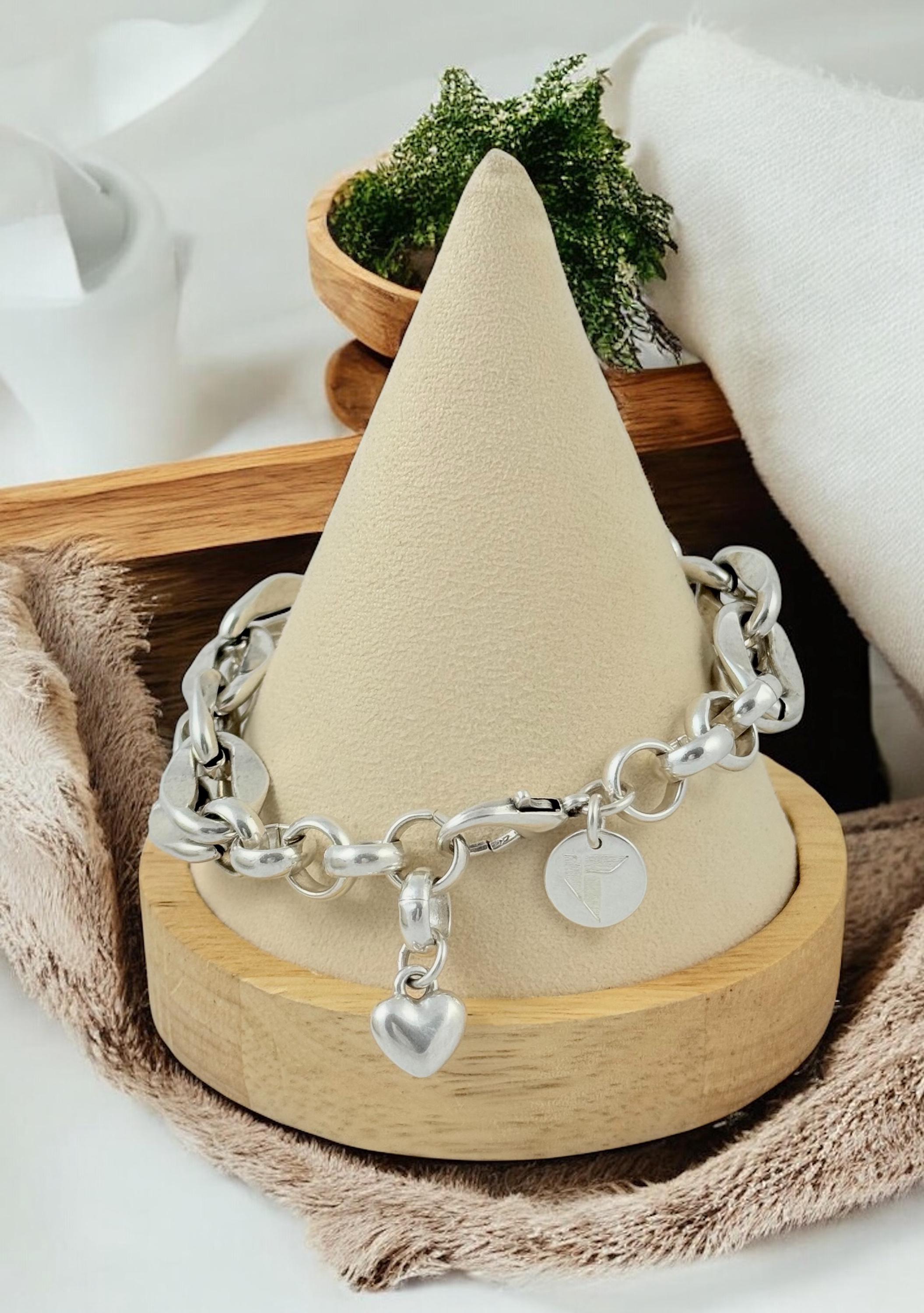 Double standard Chunky Silver chain cicle-shaped bracelet, bold link bracelet, heavyweight chain bracelet, thick bracelet, uno de 50 style,