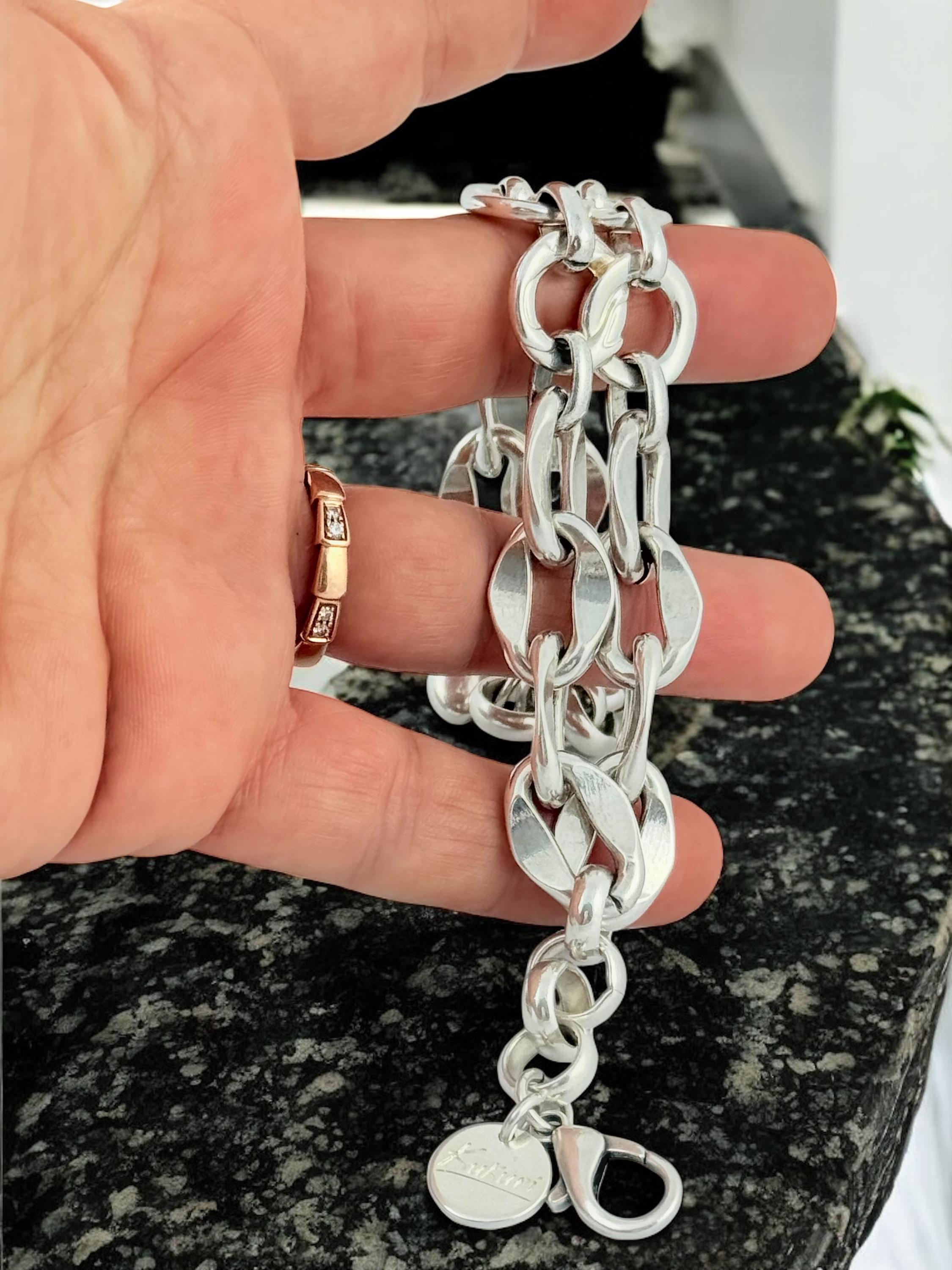 Double standard Chunky Silver chain cicle-shaped bracelet, bold link bracelet, heavyweight chain bracelet, thick bracelet, uno de 50 style,