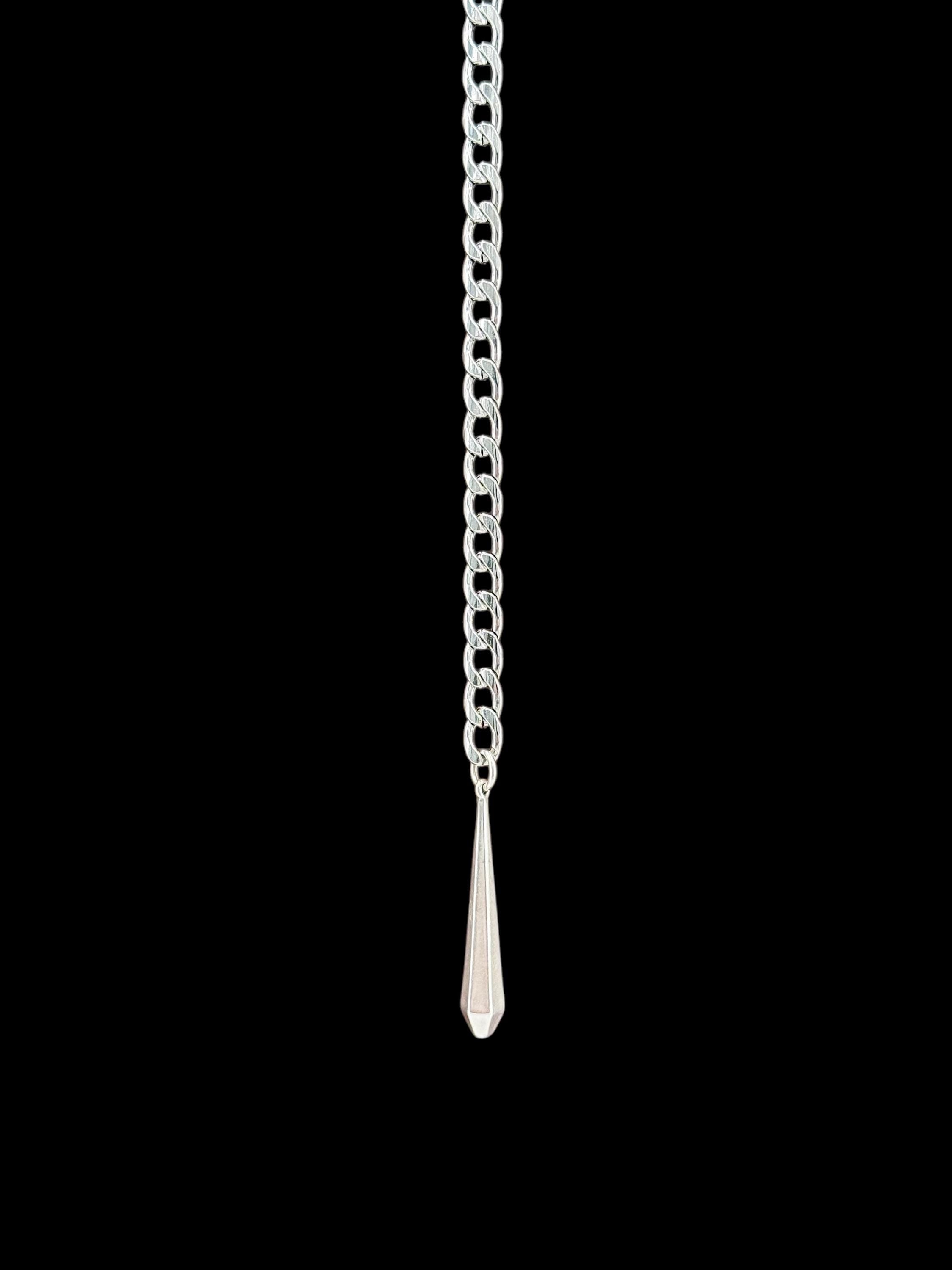 Silver antique adjustable chain Y necklace,  chunky chain silver lariat necklace, teardrop pendant layering necklace, uno de 50 style,