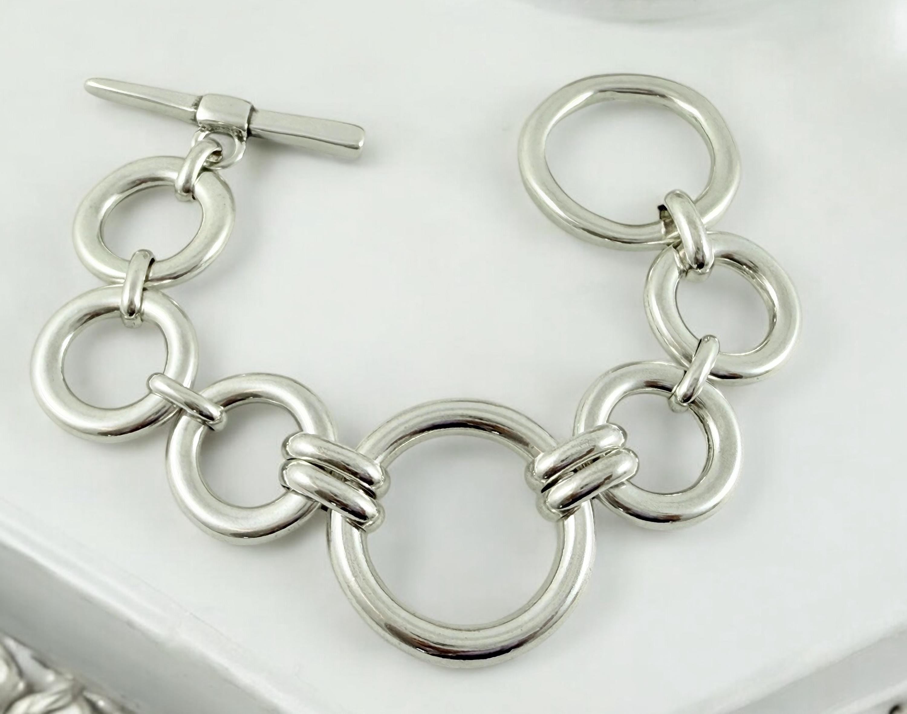 Chunky silver  bracelet, toggle bracelet, thick chain bracelet, bold bracelet, solid chain bracelet, heavyweight bracelet, uno de 50 style