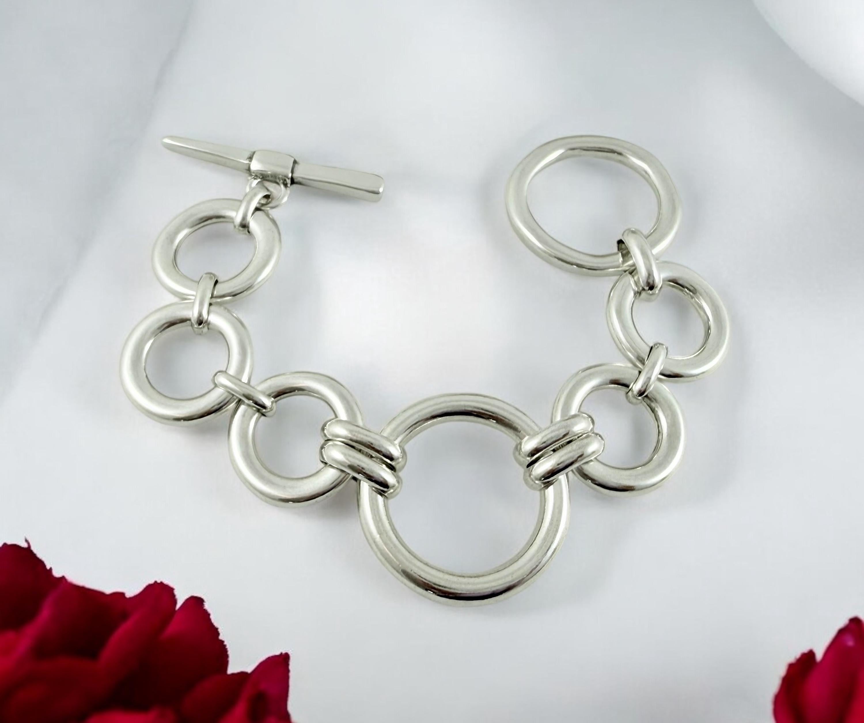 Chunky silver  bracelet, toggle bracelet, thick chain bracelet, bold bracelet, solid chain bracelet, heavyweight bracelet, uno de 50 style