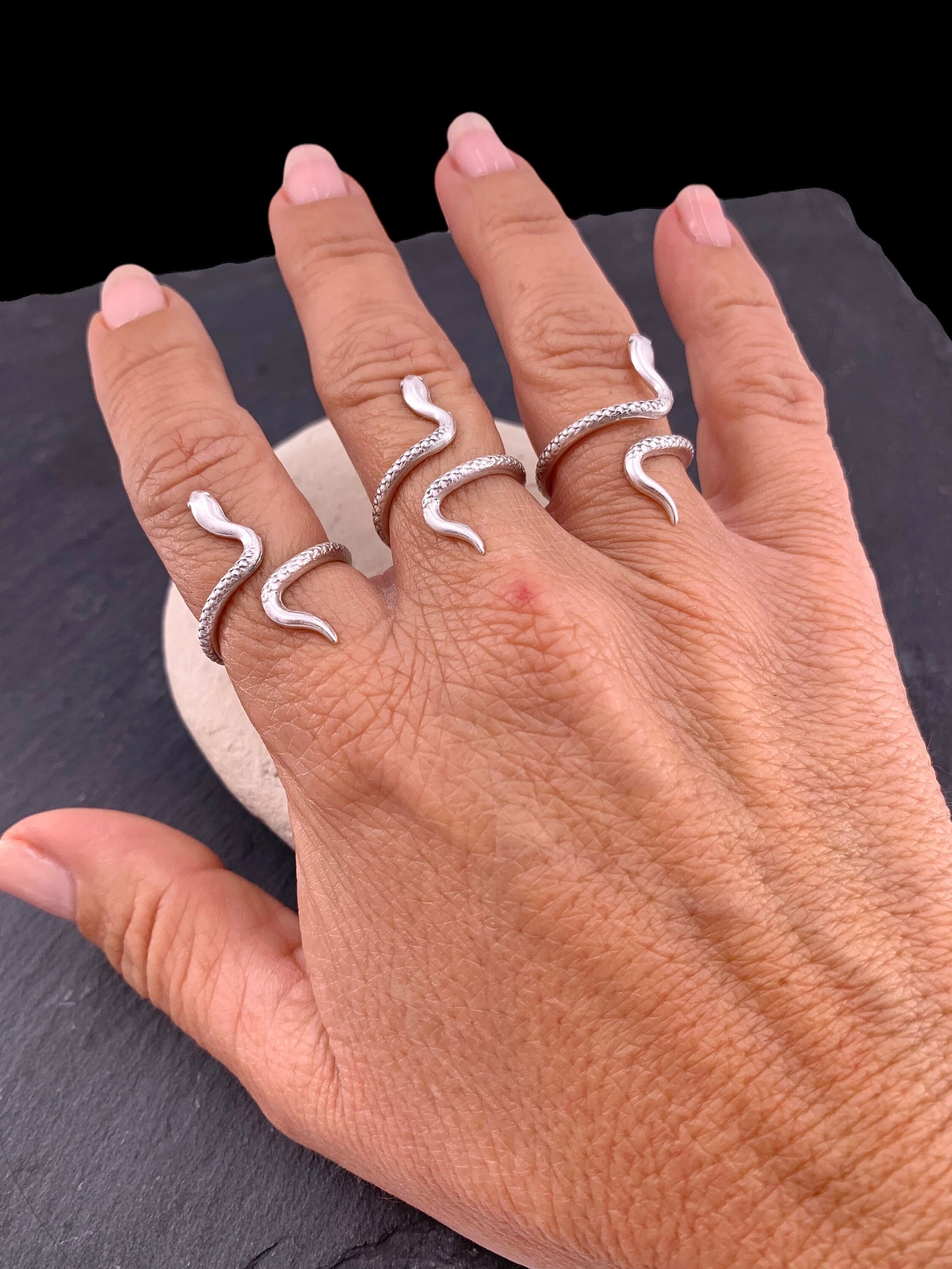 Sterling Silver Plated Snake Ring: Adjustable Bohemian Serpent Jewelry