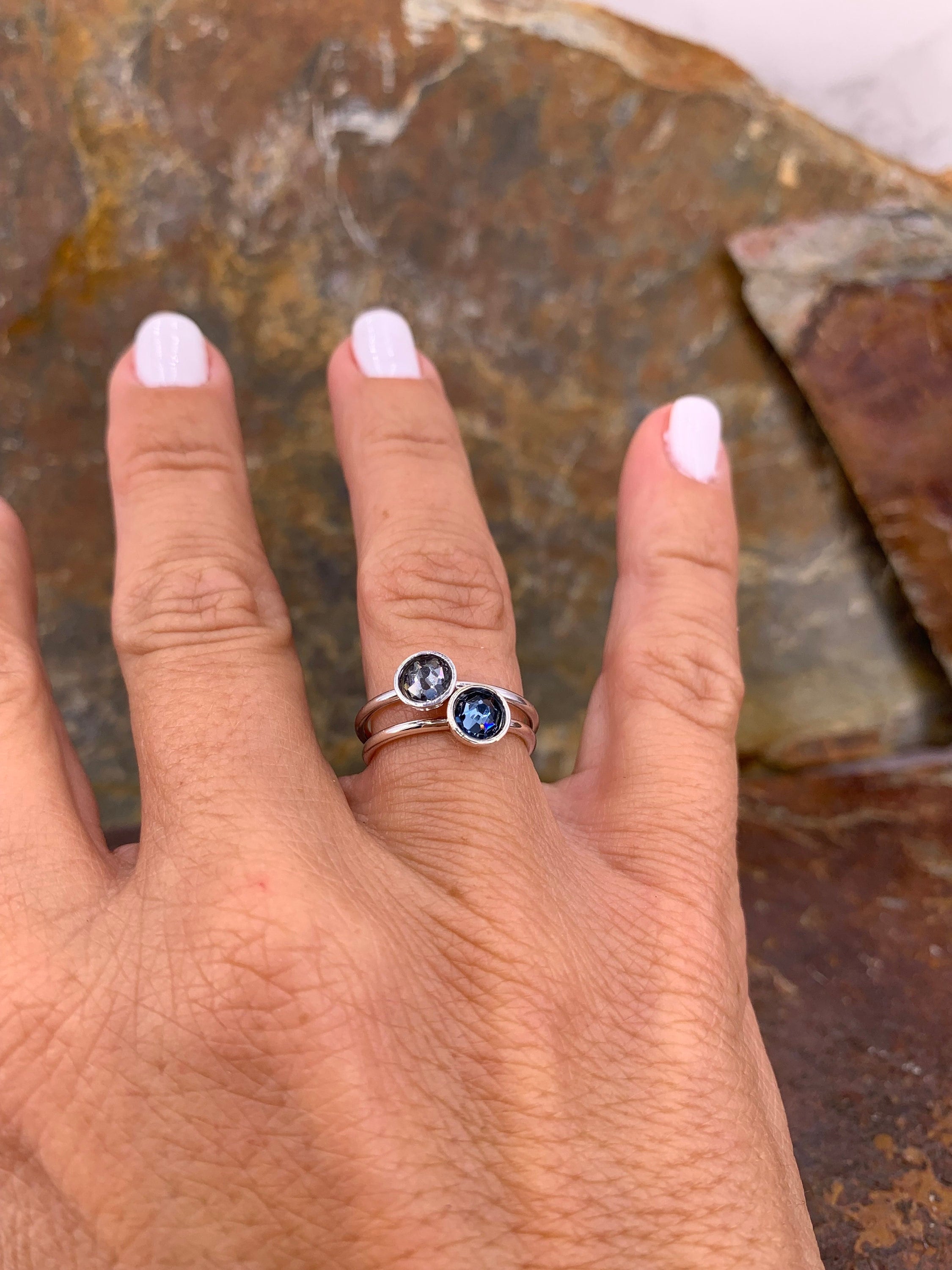 Adjustable stackable minimalist Swarovski crystal open band ring, delicate silver ring, dainty brilliant ring, unique gift for birthday