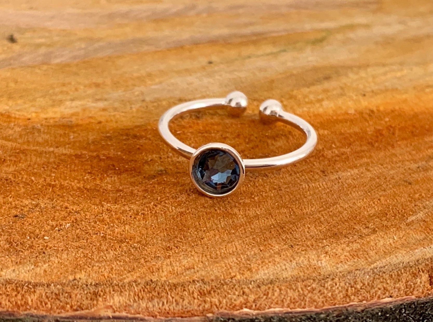 Adjustable stackable minimalist Swarovski crystal open band ring, delicate silver ring, dainty brilliant ring, unique gift for birthday