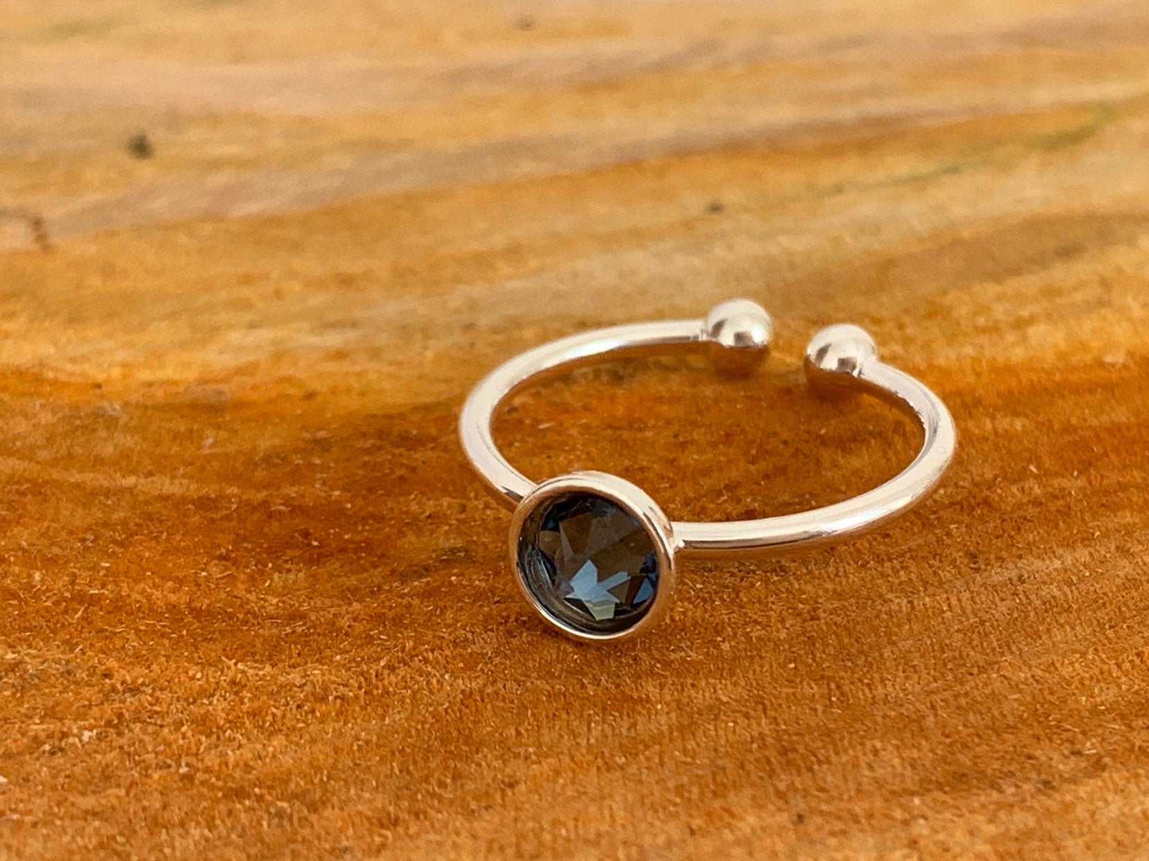Adjustable stackable minimalist Swarovski crystal open band ring, delicate silver ring, dainty brilliant ring, unique gift for birthday