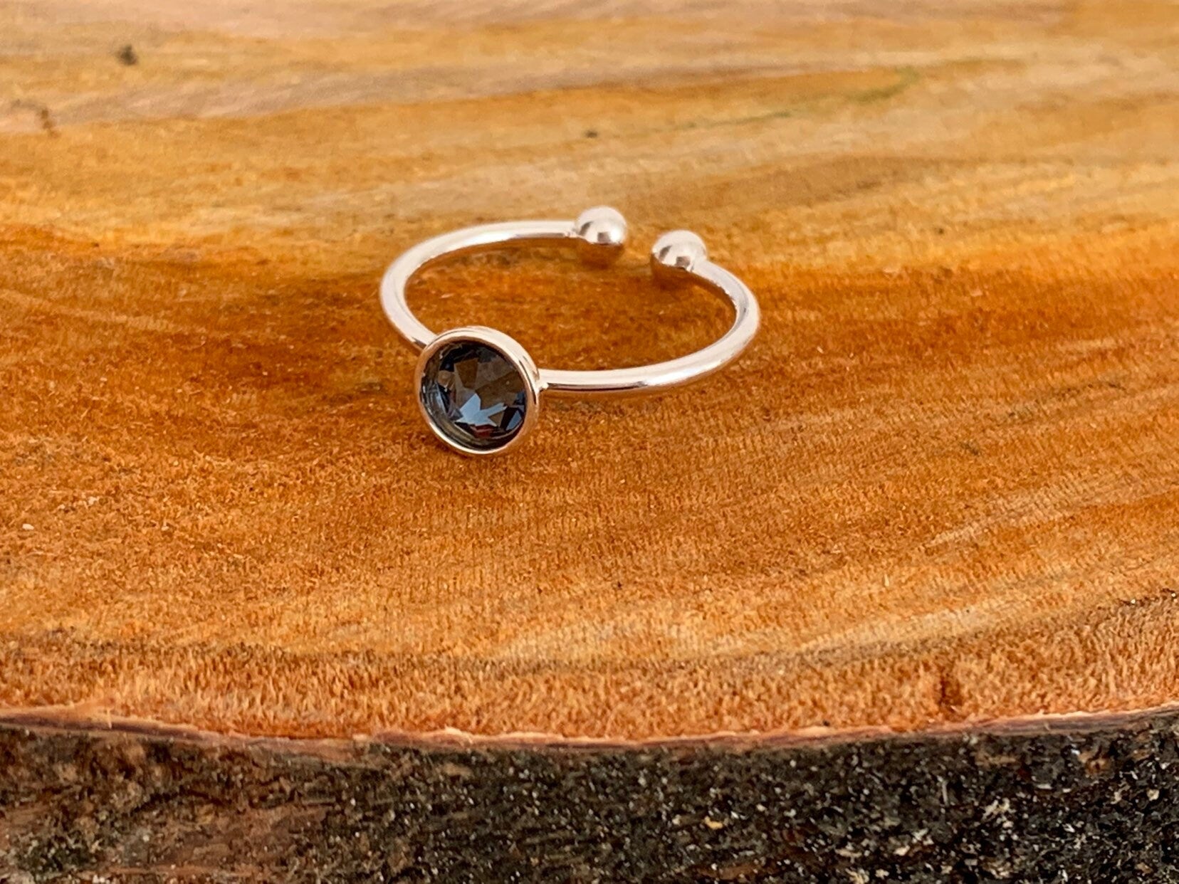 Adjustable stackable minimalist Swarovski crystal open band ring, delicate silver ring, dainty brilliant ring, unique gift for birthday