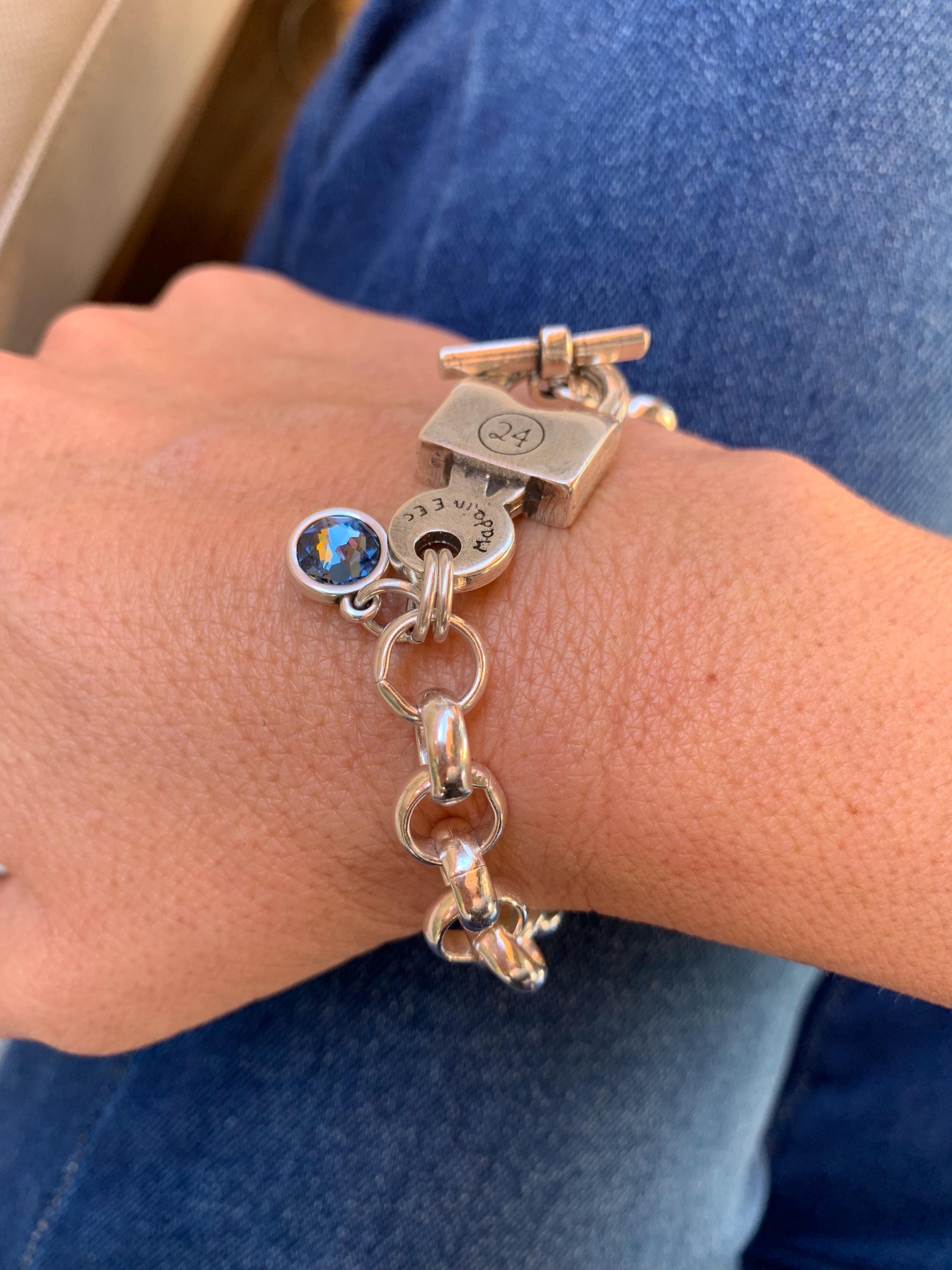 Oversized thick chain womens padlock bracelet| chunky key-lock Cuban link chain bracelet| edgy style silver curb chain cuff bracelet